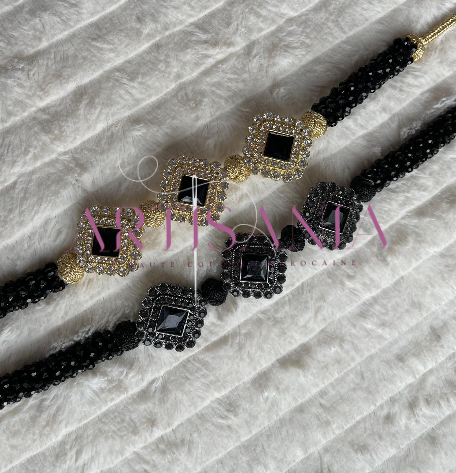 Ceinture métal ajustable - aux perles noires et dorées 🖤✨