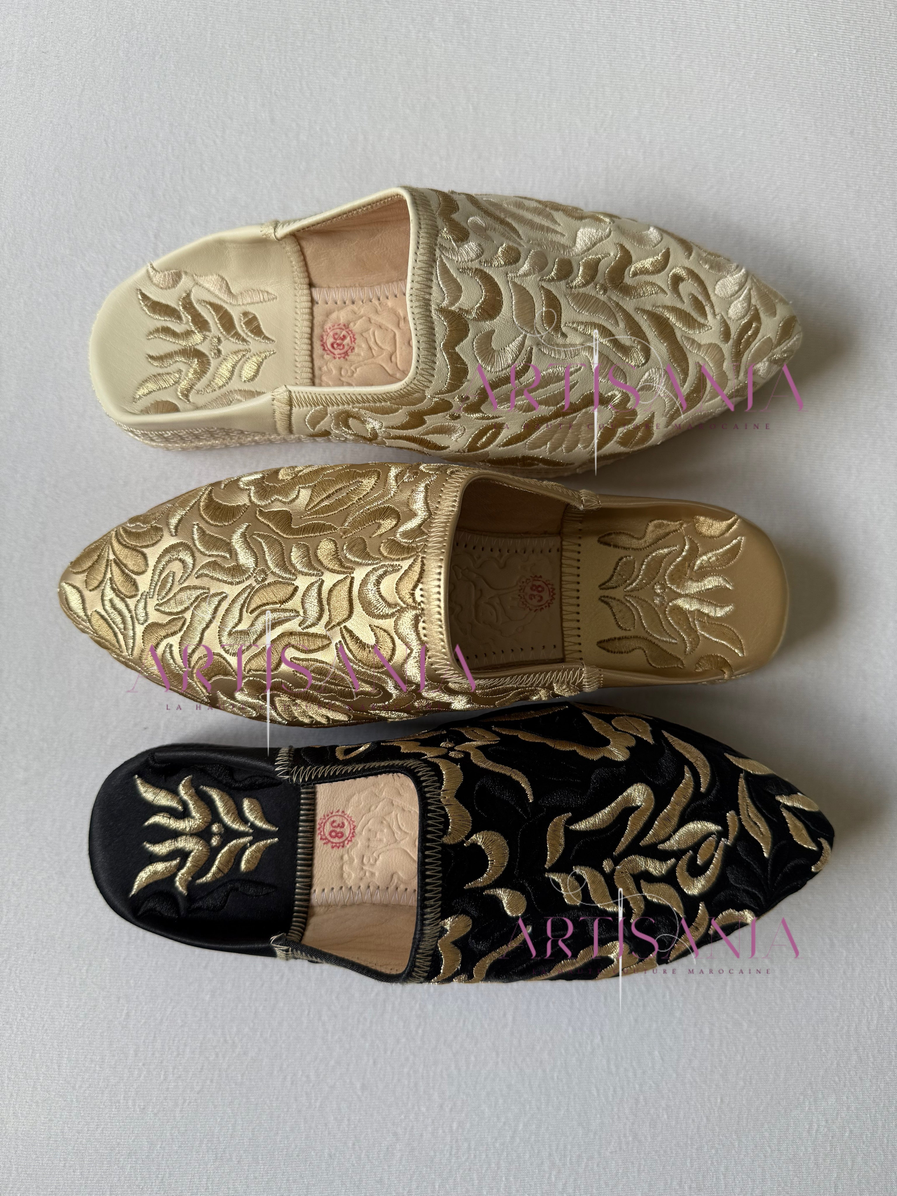 Babouche compensée marocaine brodée - modèle Hana