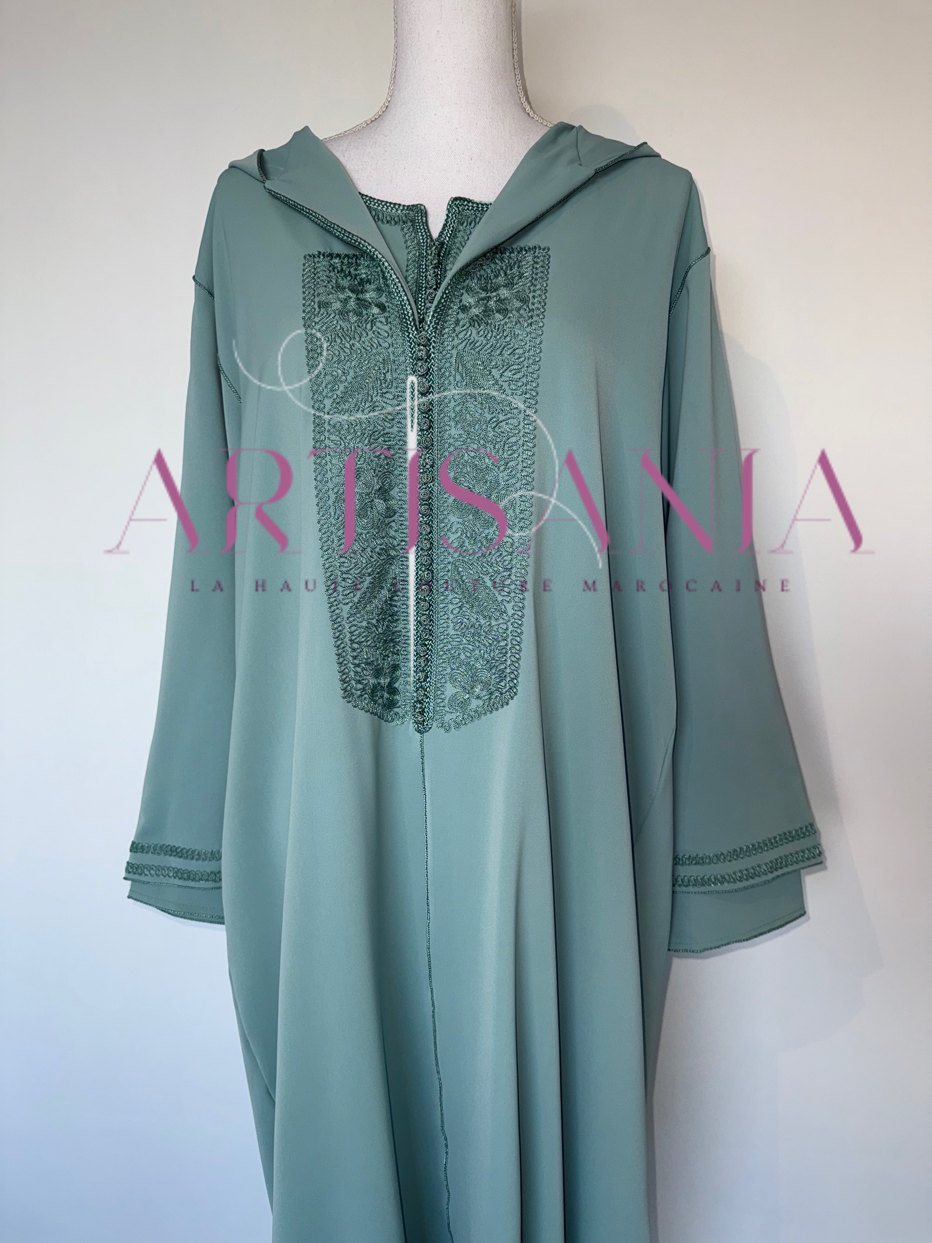 Jellaba marocaine deux pièces couleur unie - modèle Inaya