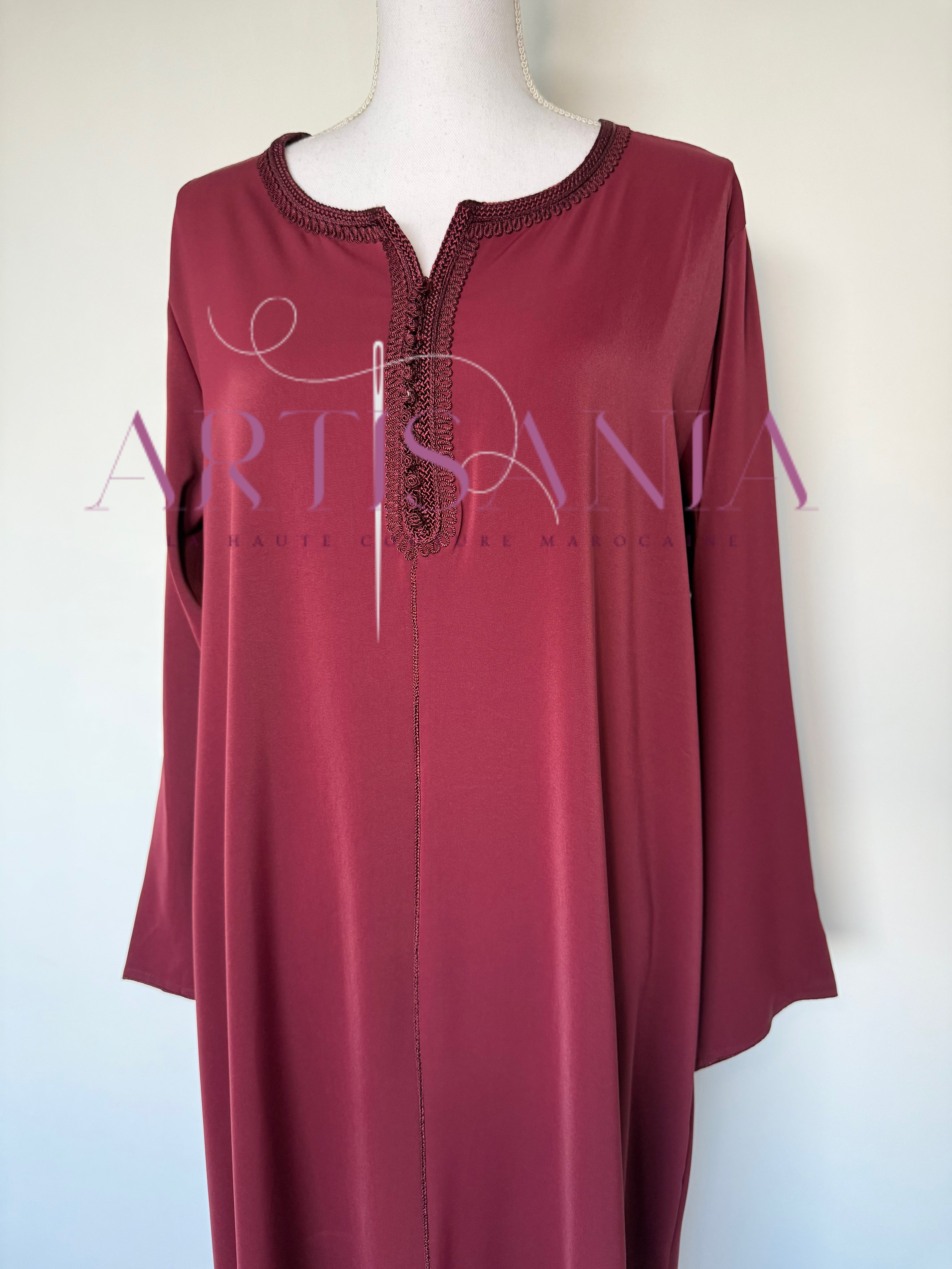 Jellaba marocaine deux pièces couleur unie - modèle Inaya