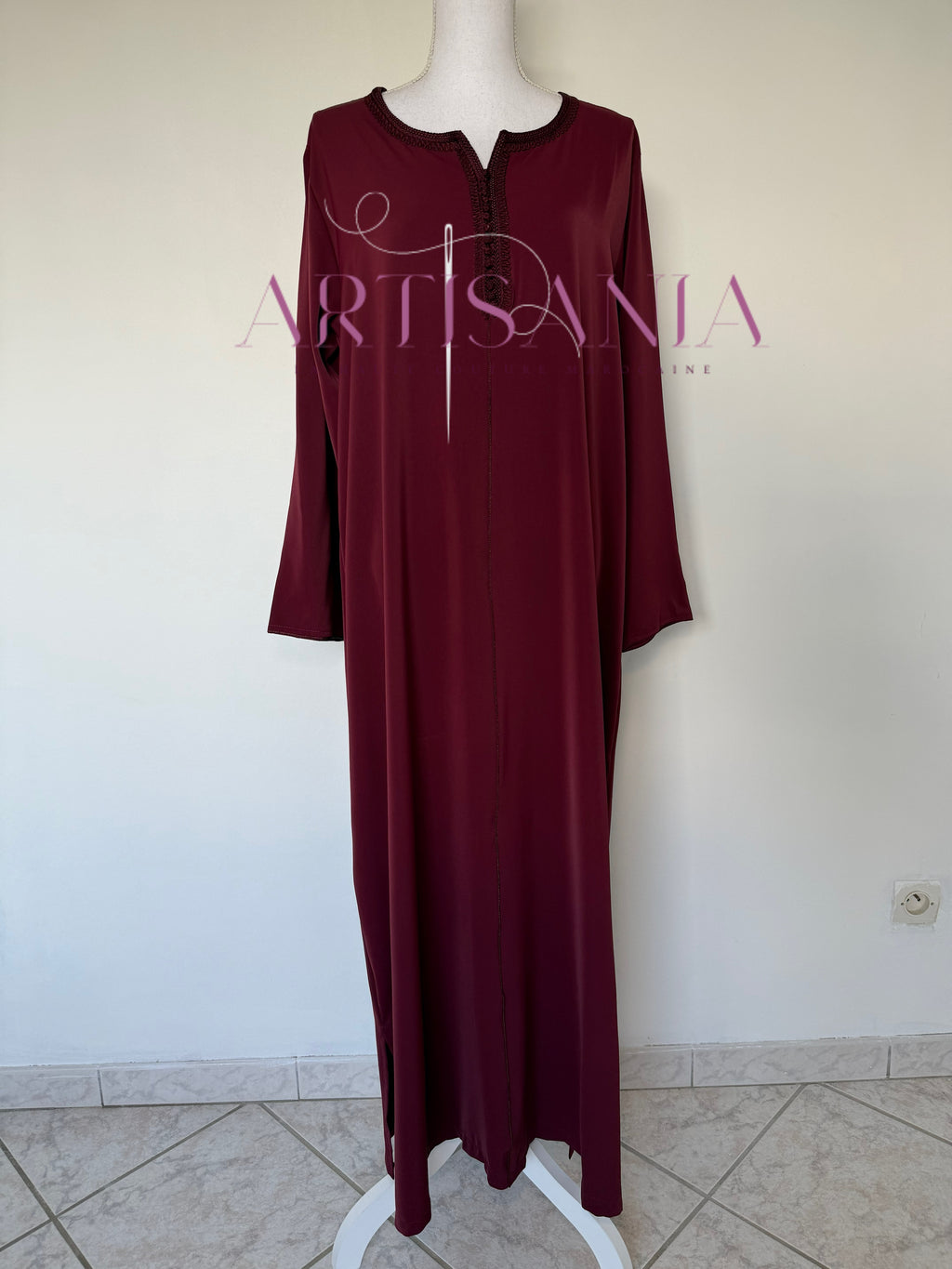 Jellaba marocaine deux pièces couleur unie - modèle Inaya