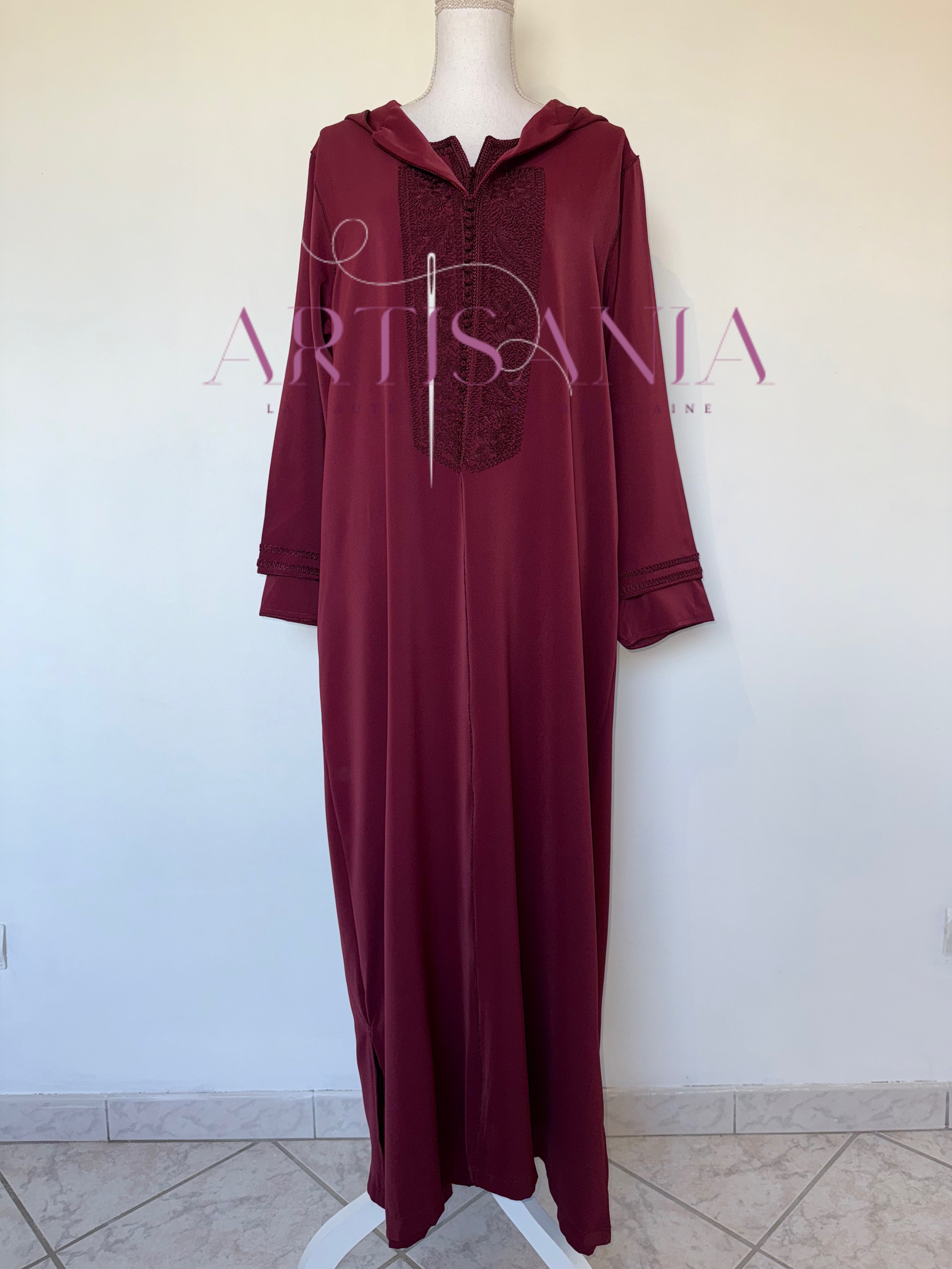 Jellaba marocaine deux pièces couleur unie - modèle Inaya