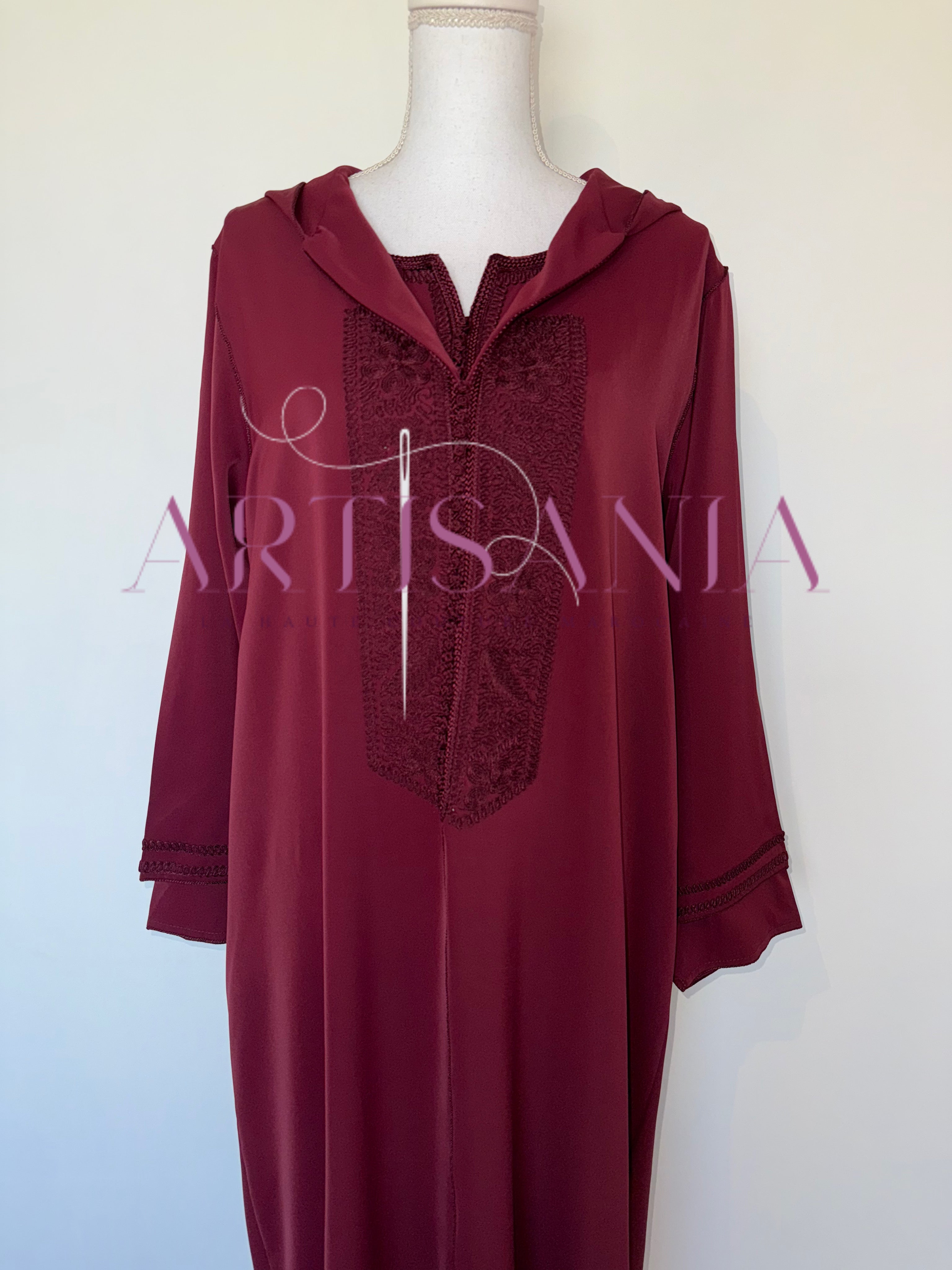 Jellaba marocaine deux pièces couleur unie - modèle Inaya