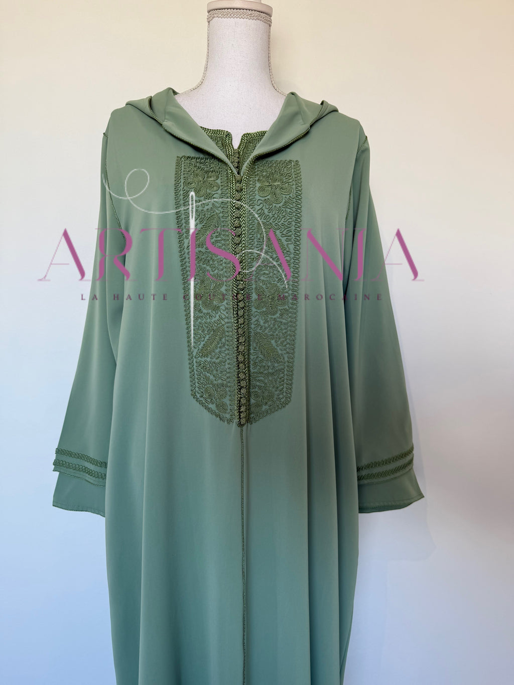 Jellaba marocaine deux pièces couleur unie - modèle Inaya