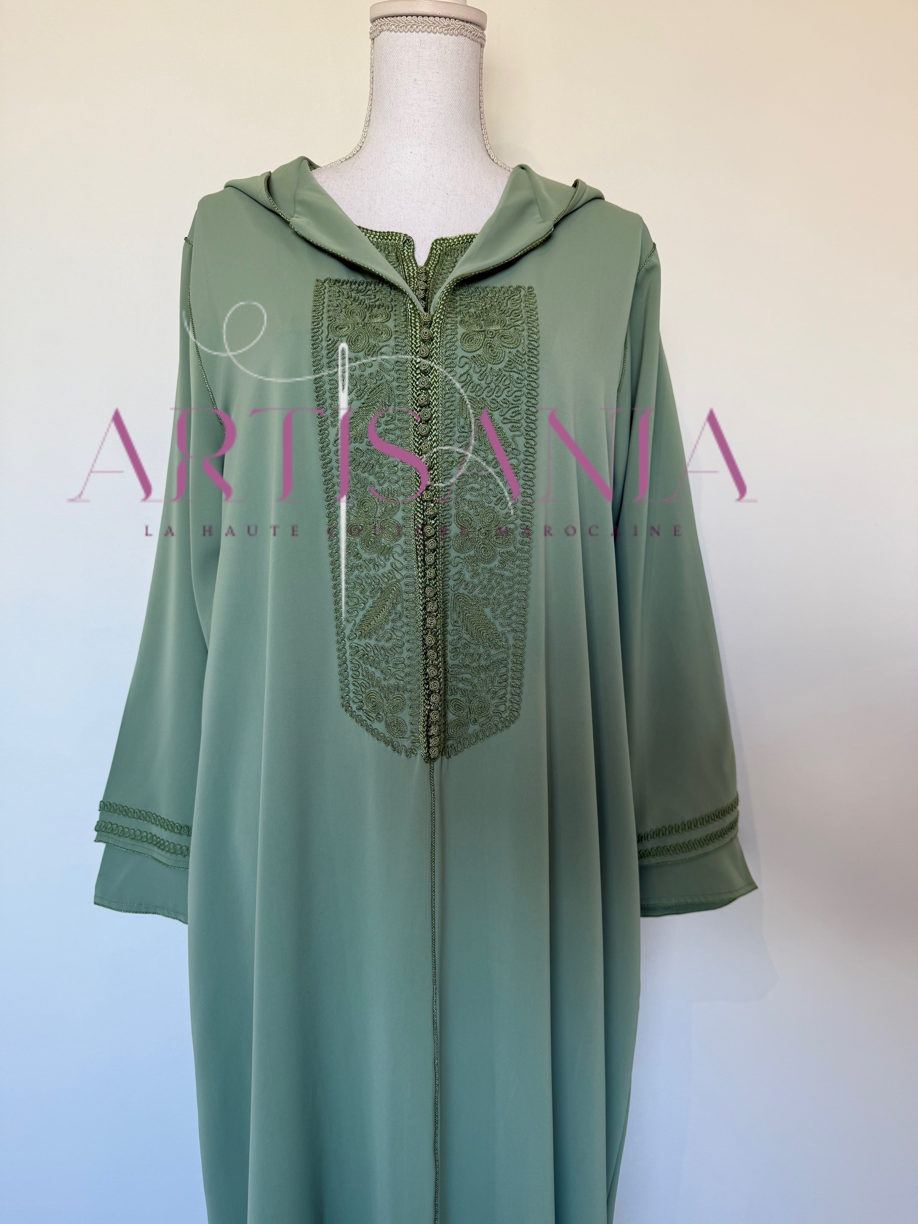 Jellaba marocaine deux pièces couleur unie - modèle Inaya