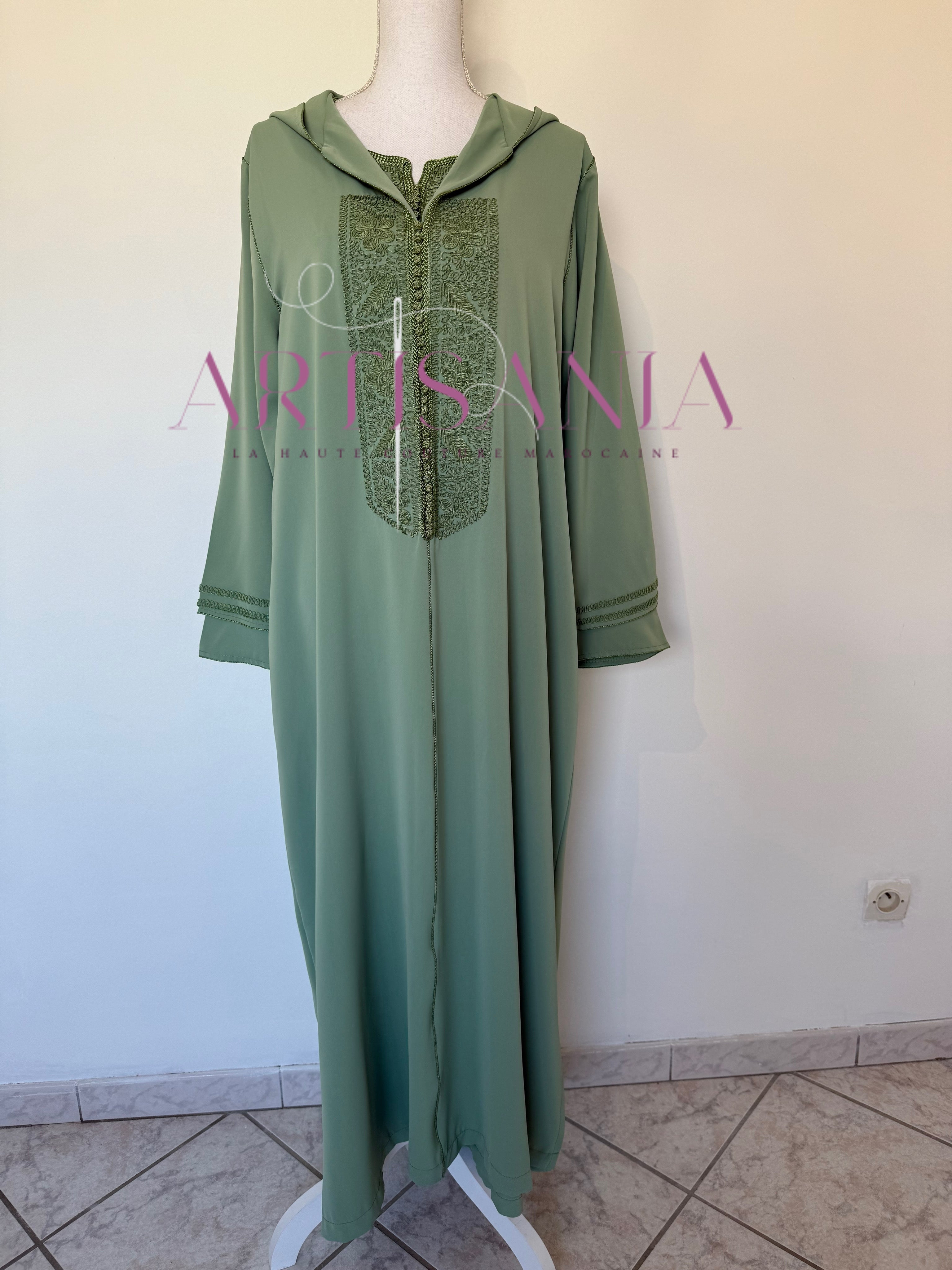 Jellaba marocaine deux pièces couleur unie - modèle Inaya