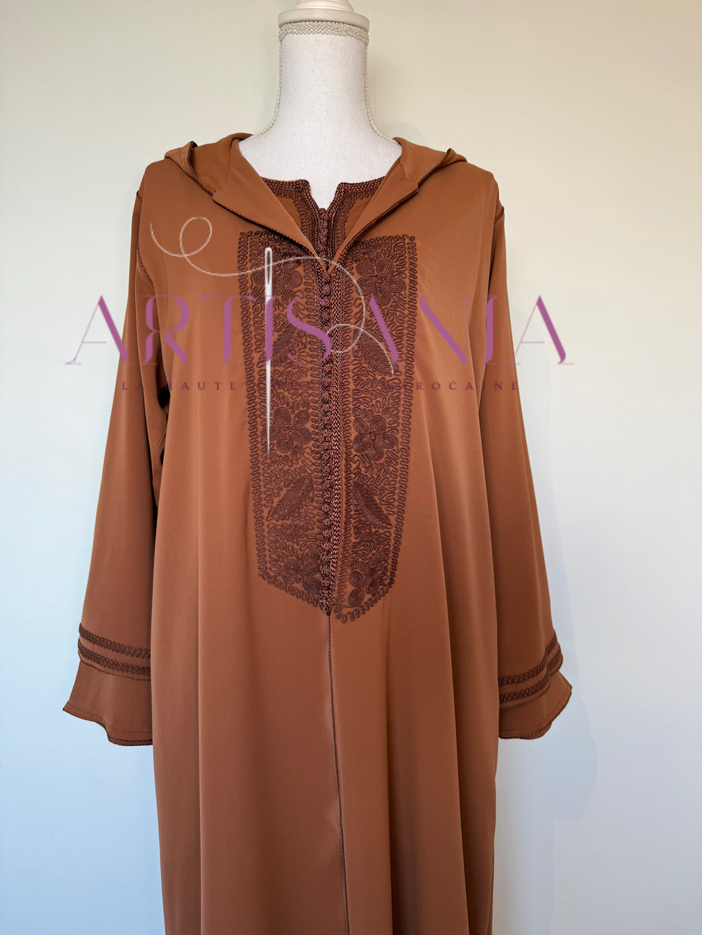 Jellaba marocaine deux pièces couleur unie - modèle Inaya