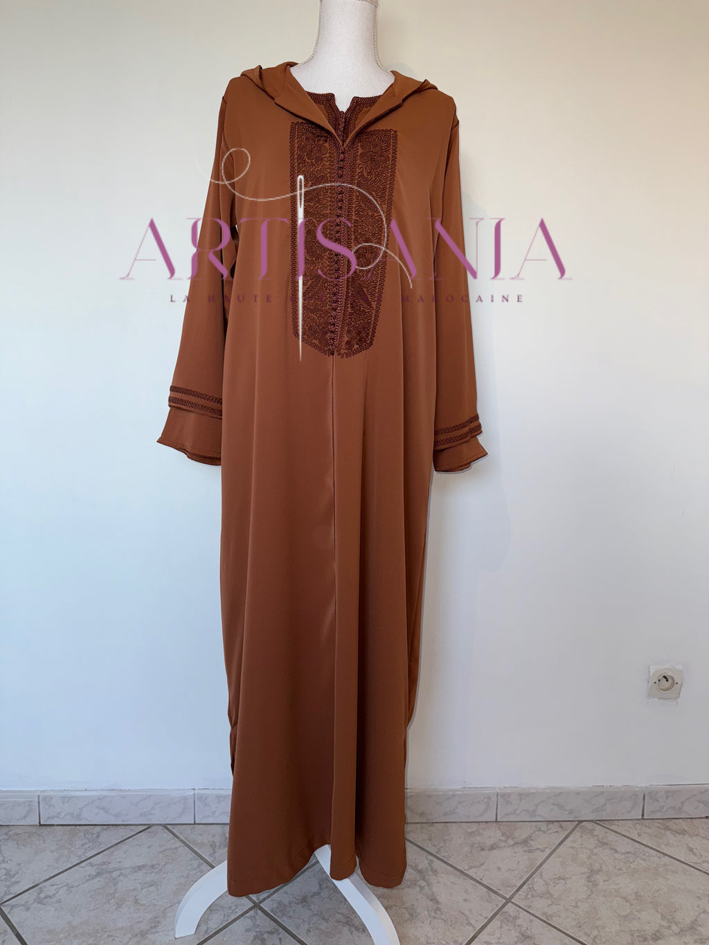 Jellaba marocaine deux pièces couleur unie - modèle Inaya