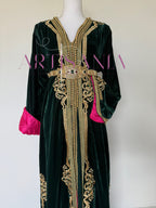 Takchita marocaine vert royal en velours - modèle Saadia 💚🩷✨