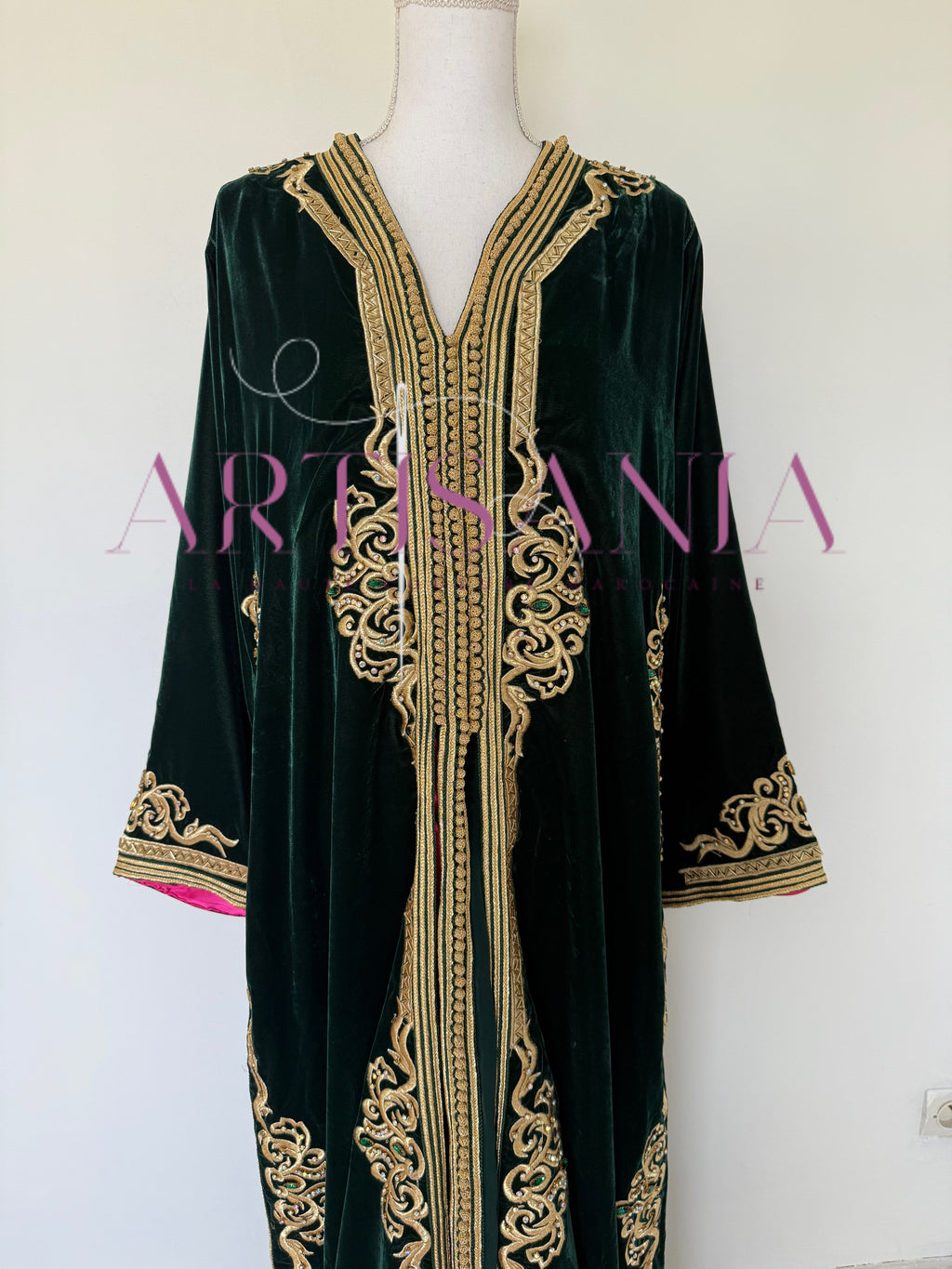 Takchita marocaine vert royal en velours - modèle Saadia 💚🩷✨