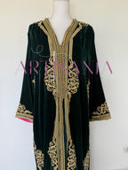 Takchita marocaine vert royal en velours - modèle Saadia 💚🩷✨