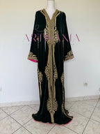 Takchita marocaine vert royal en velours - modèle Saadia 💚🩷✨