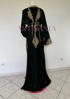 Takchita marocaine vert royal en velours - modèle Saadia 💚🩷✨