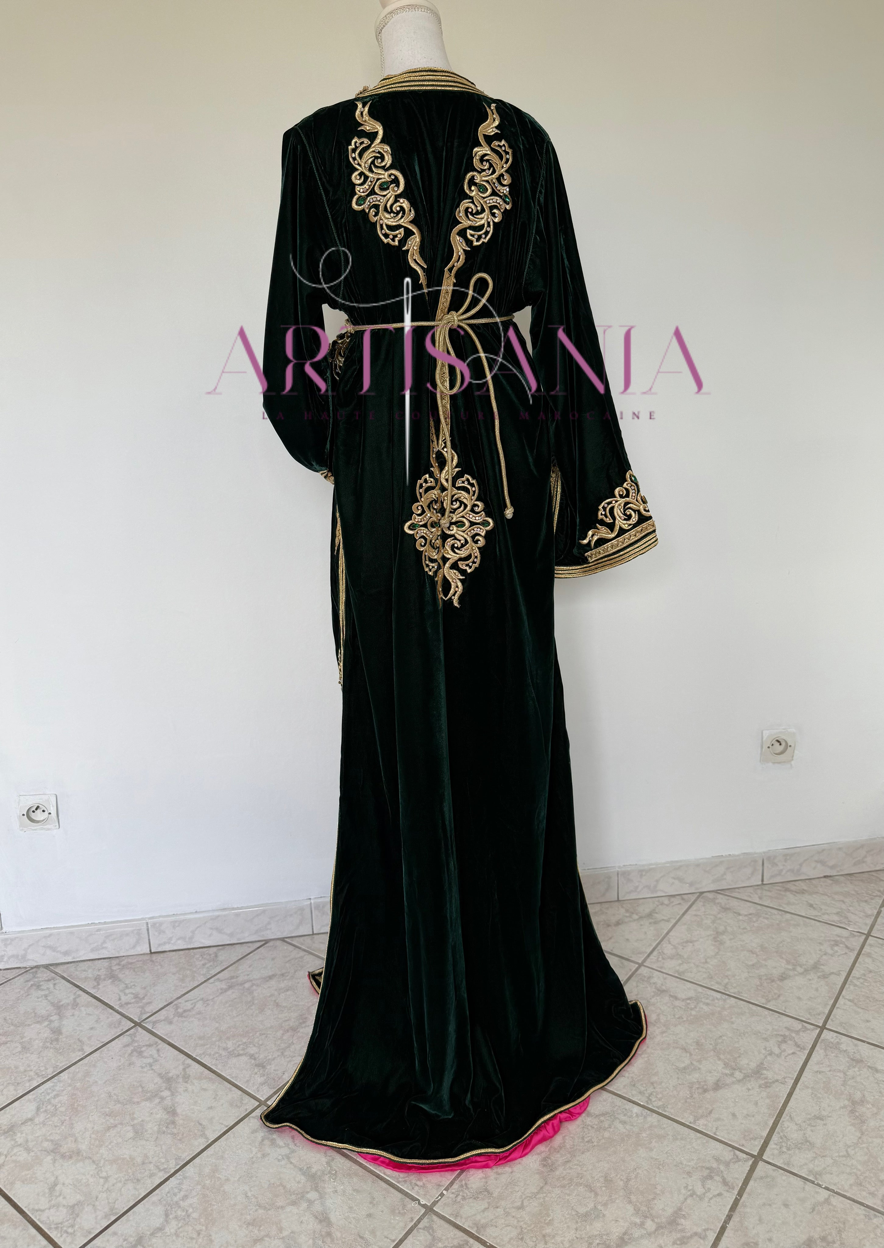 Takchita marocaine vert royal en velours - modèle Saadia 💚🩷✨