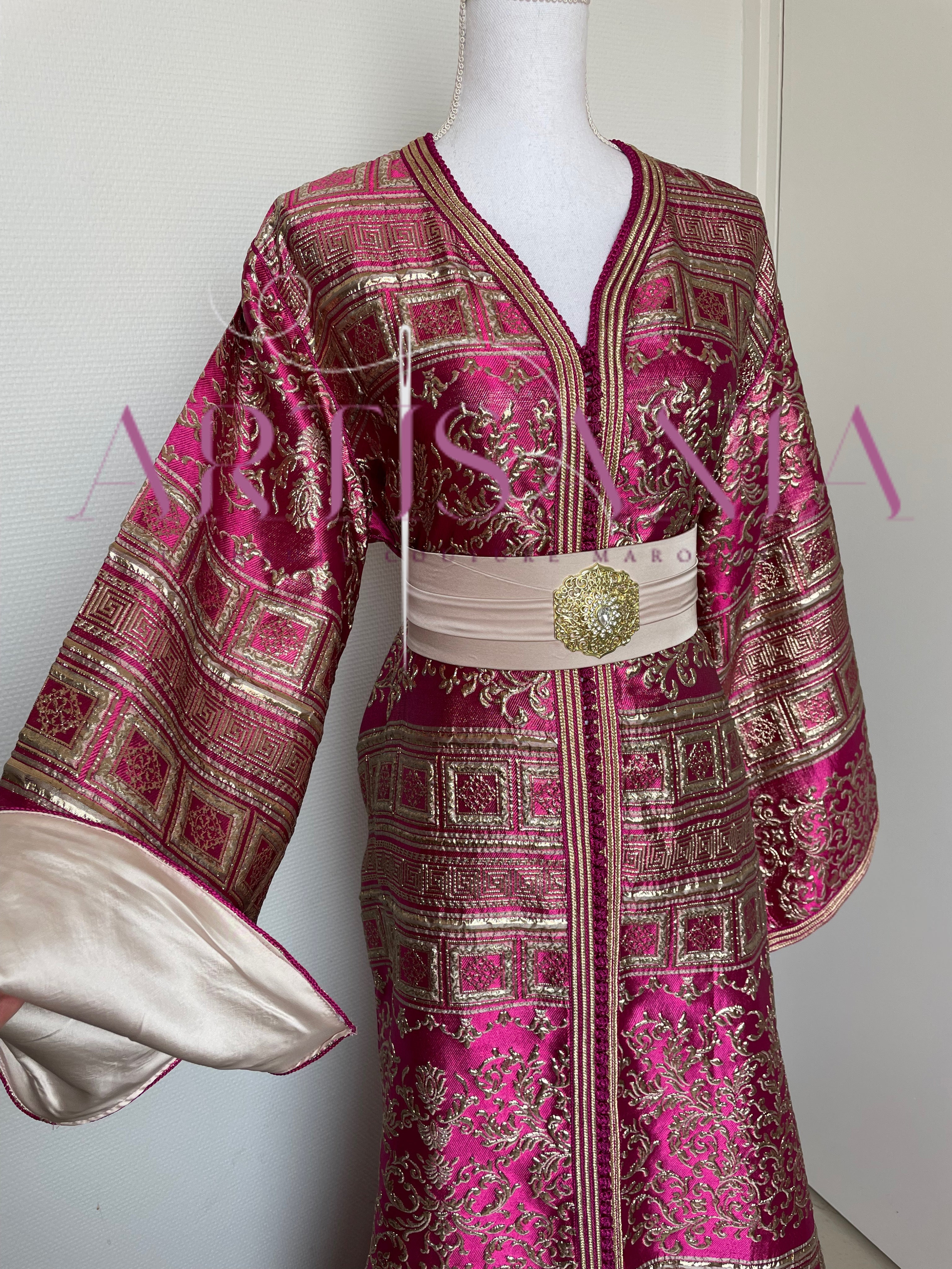 Caftan marocain tissu brocard - modèle Yasmine