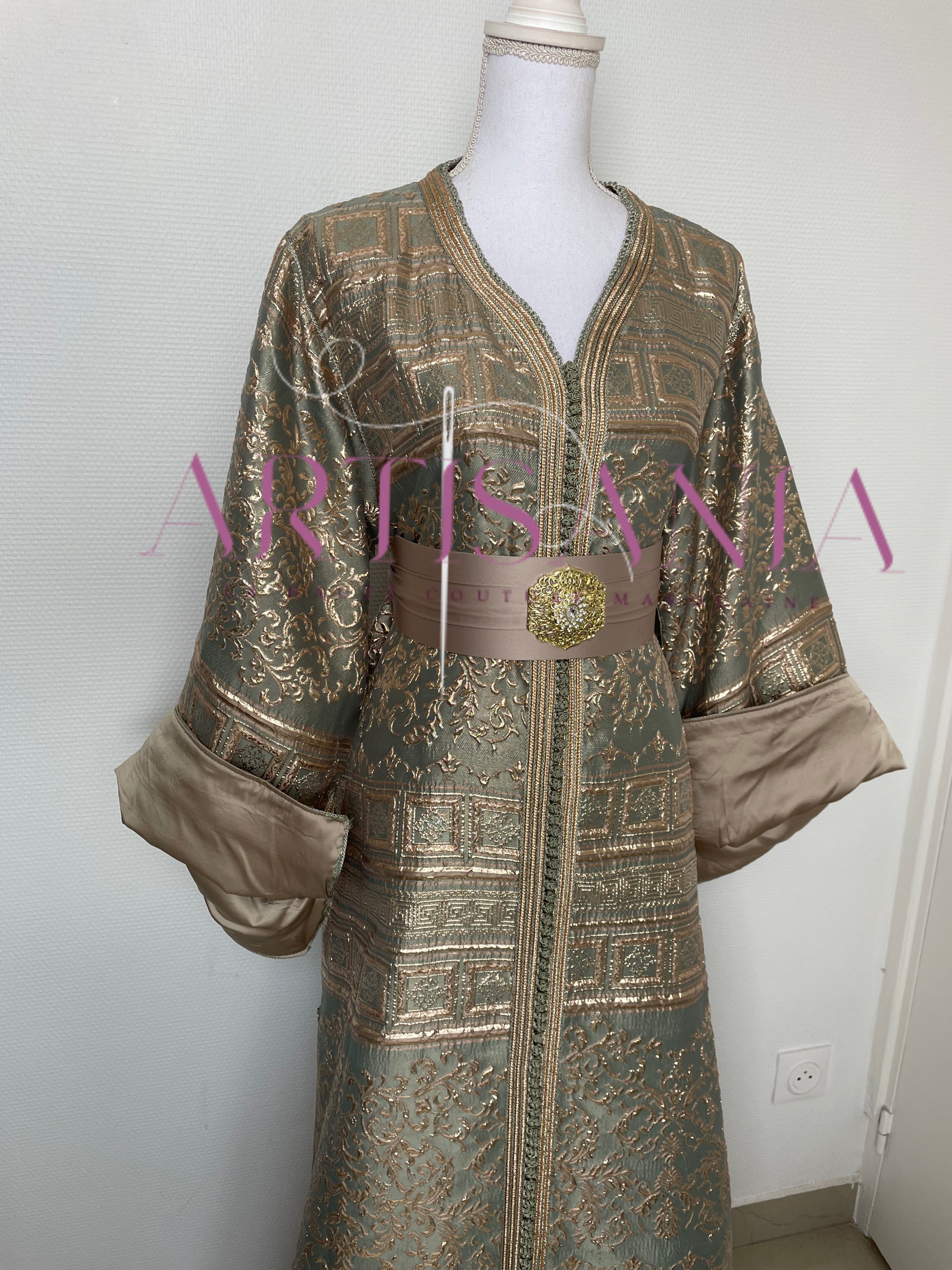 Caftan marocain tissu brocard - modèle Yasmine