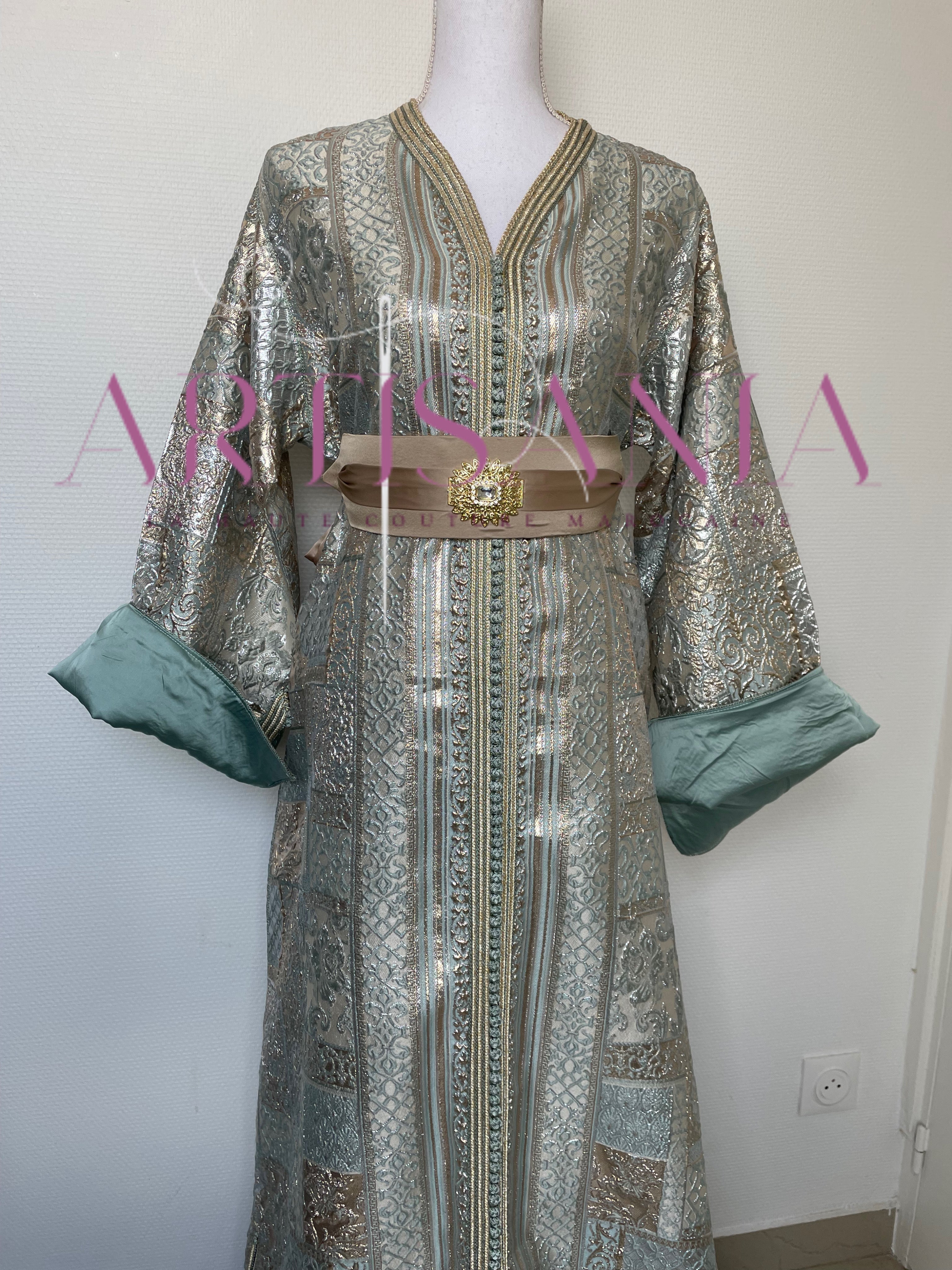 Caftan marocain tissu brocard - modèle Yasmine