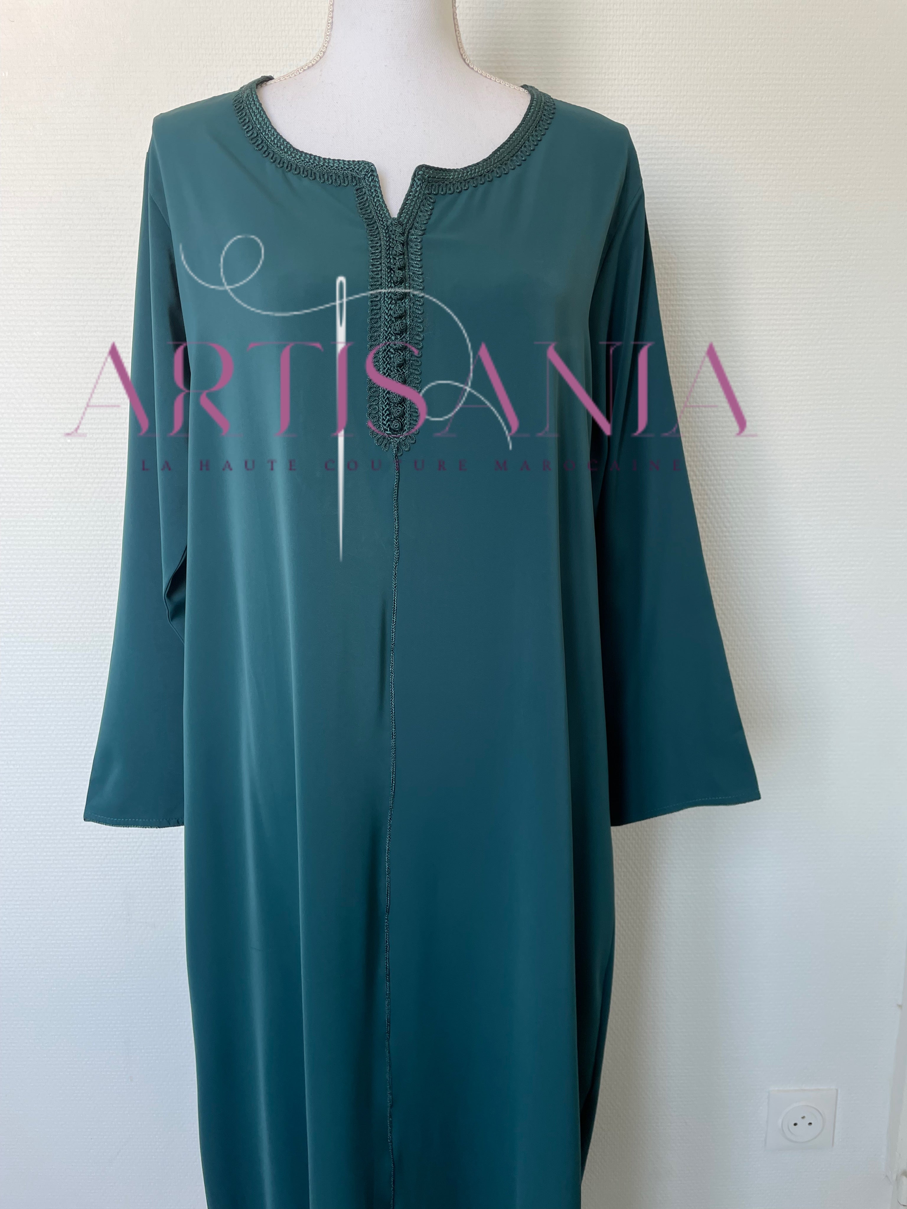 Jellaba marocaine deux pièces couleur unie - modèle Inaya