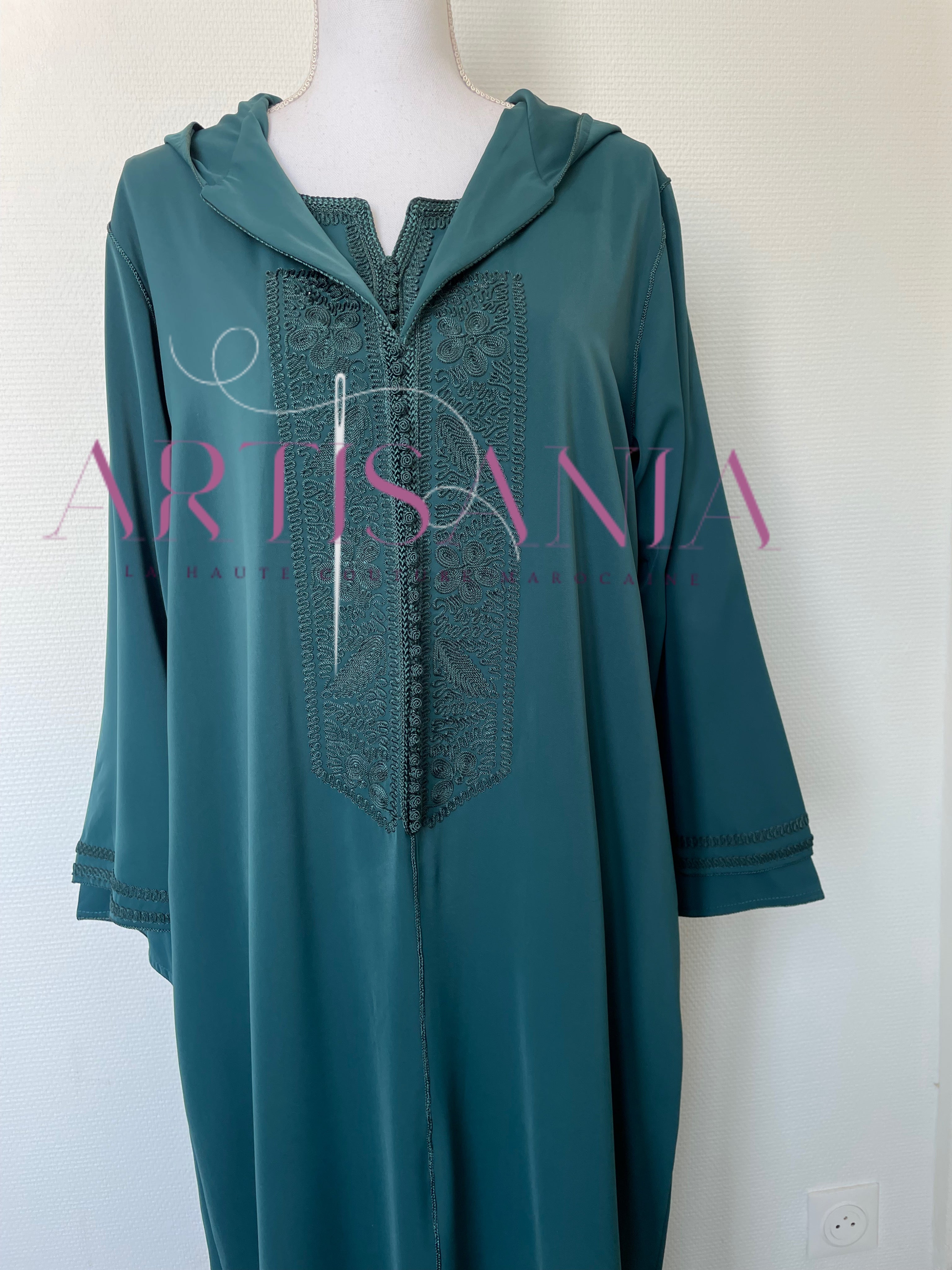 Jellaba marocaine deux pièces couleur unie - modèle Inaya