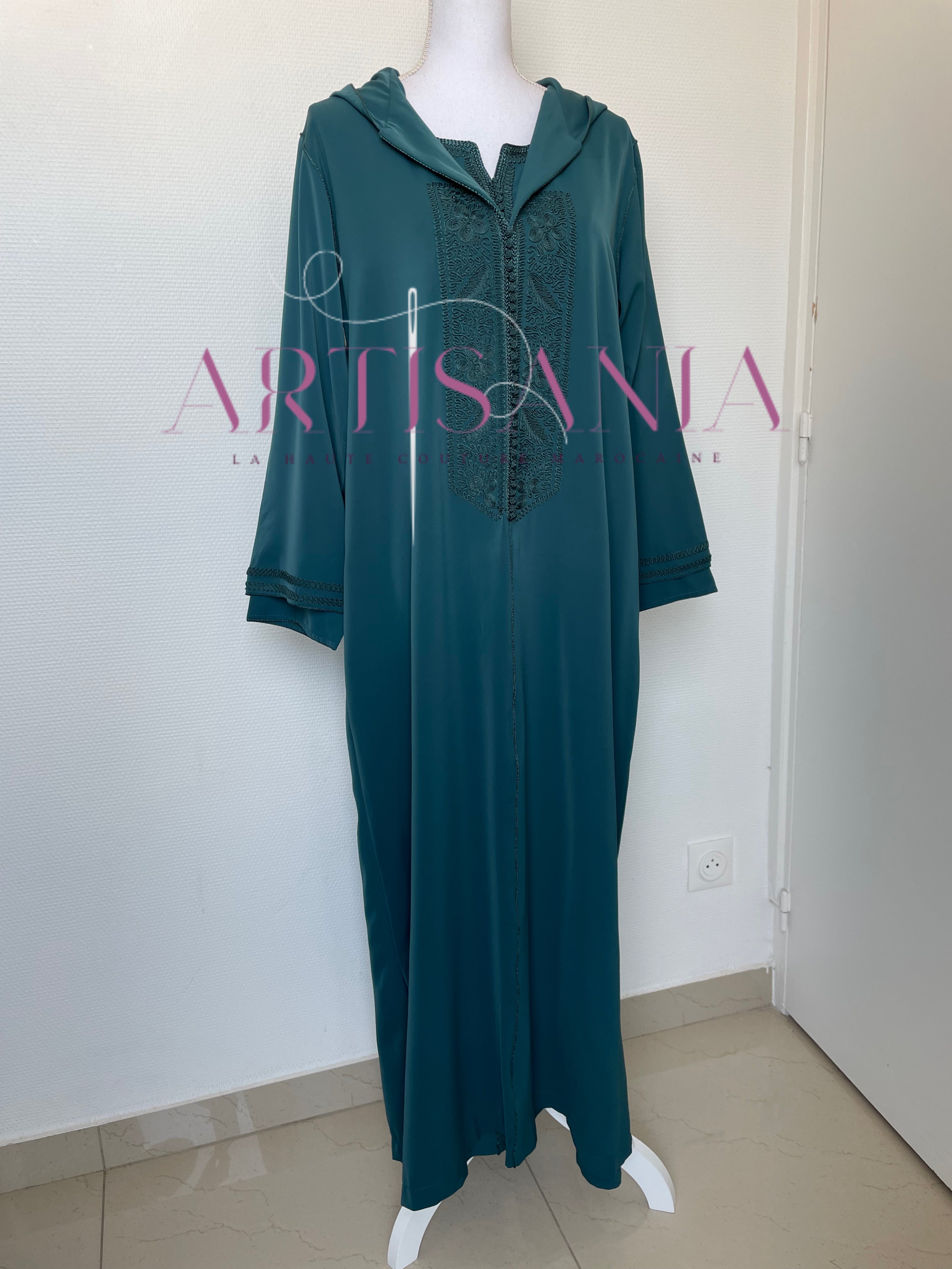 Jellaba marocaine deux pièces couleur unie - modèle Inaya