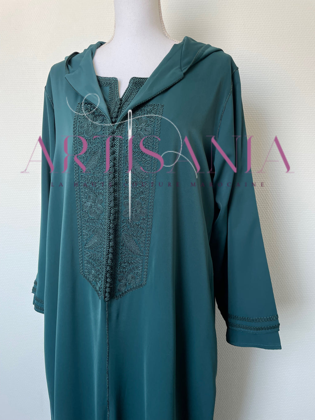 Jellaba marocaine deux pièces couleur unie - modèle Inaya