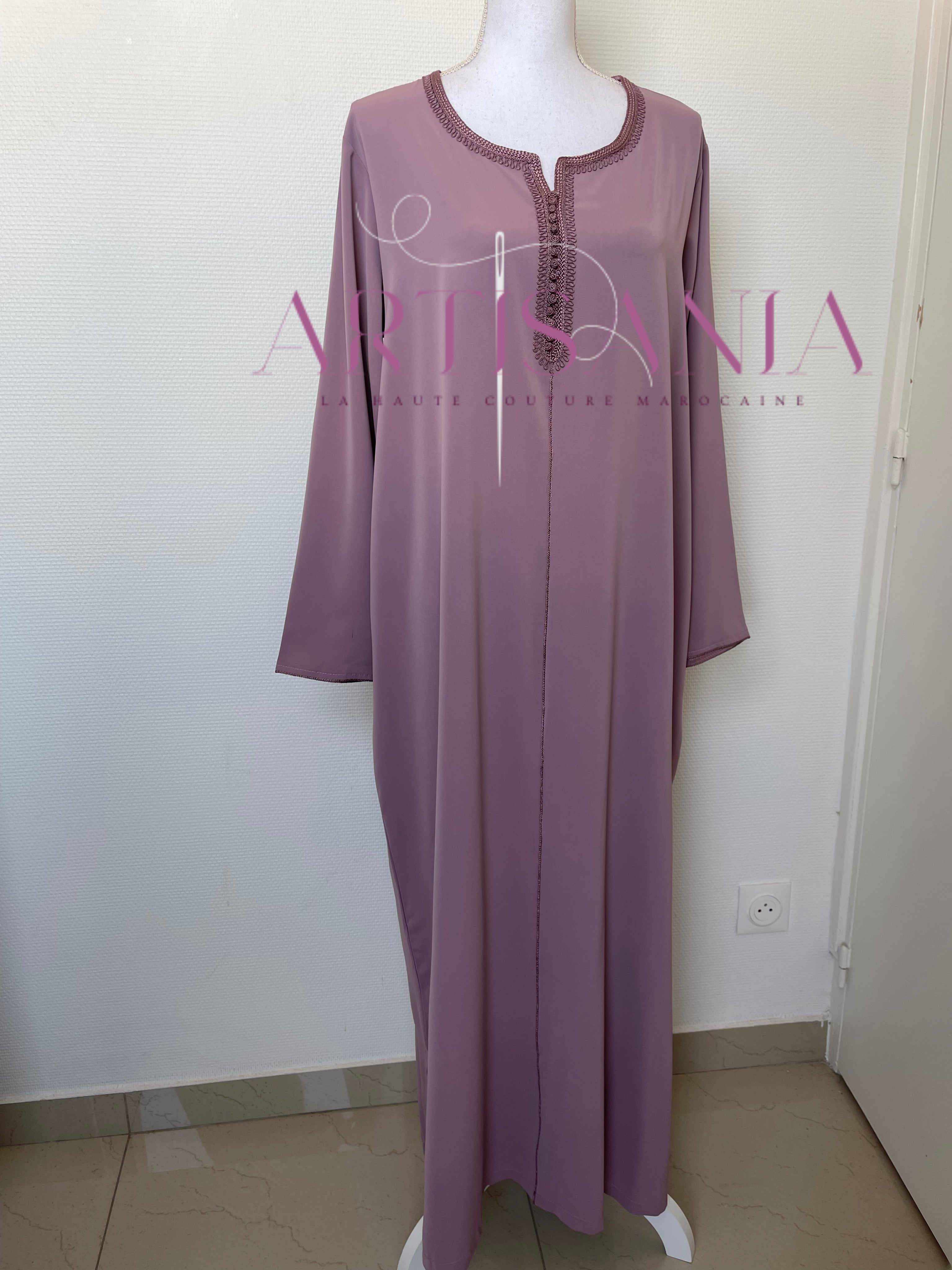 Jellaba marocaine deux pièces couleur unie - modèle Inaya