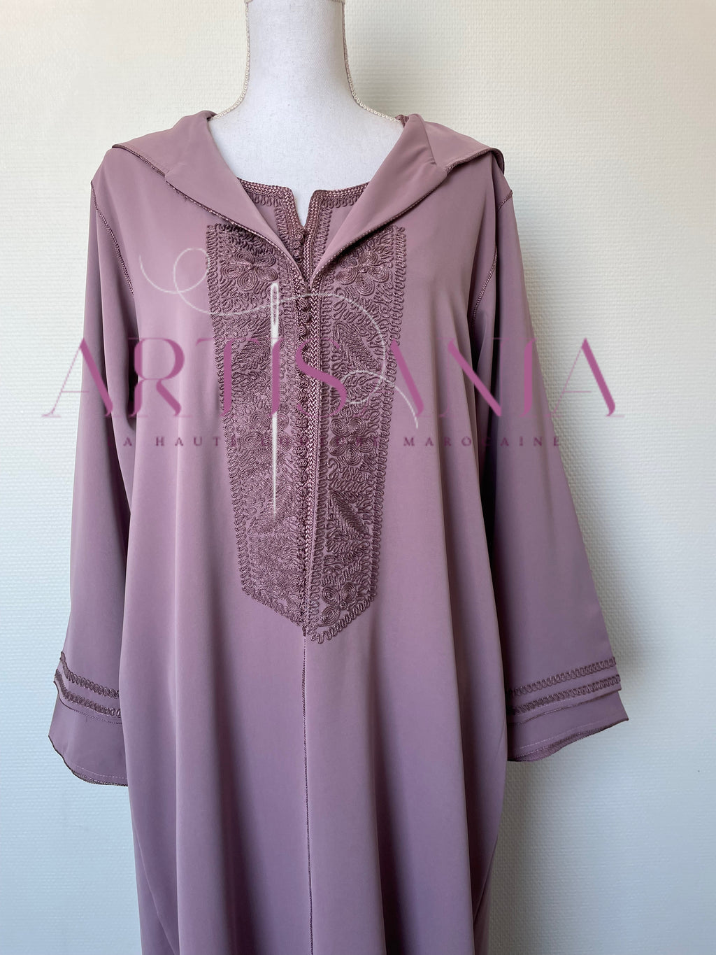 Jellaba marocaine deux pièces couleur unie - modèle Inaya