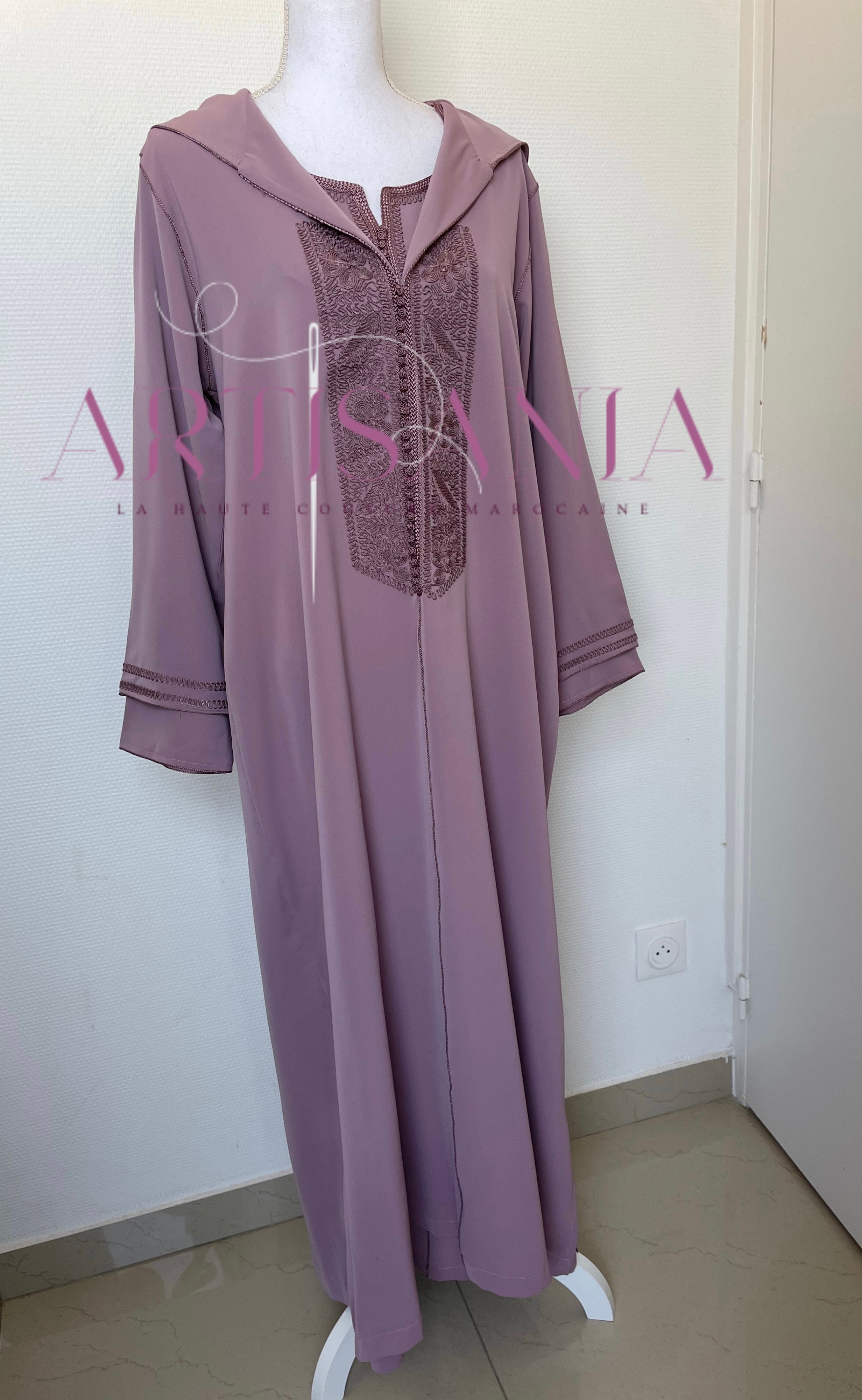 Jellaba marocaine deux pièces couleur unie - modèle Inaya