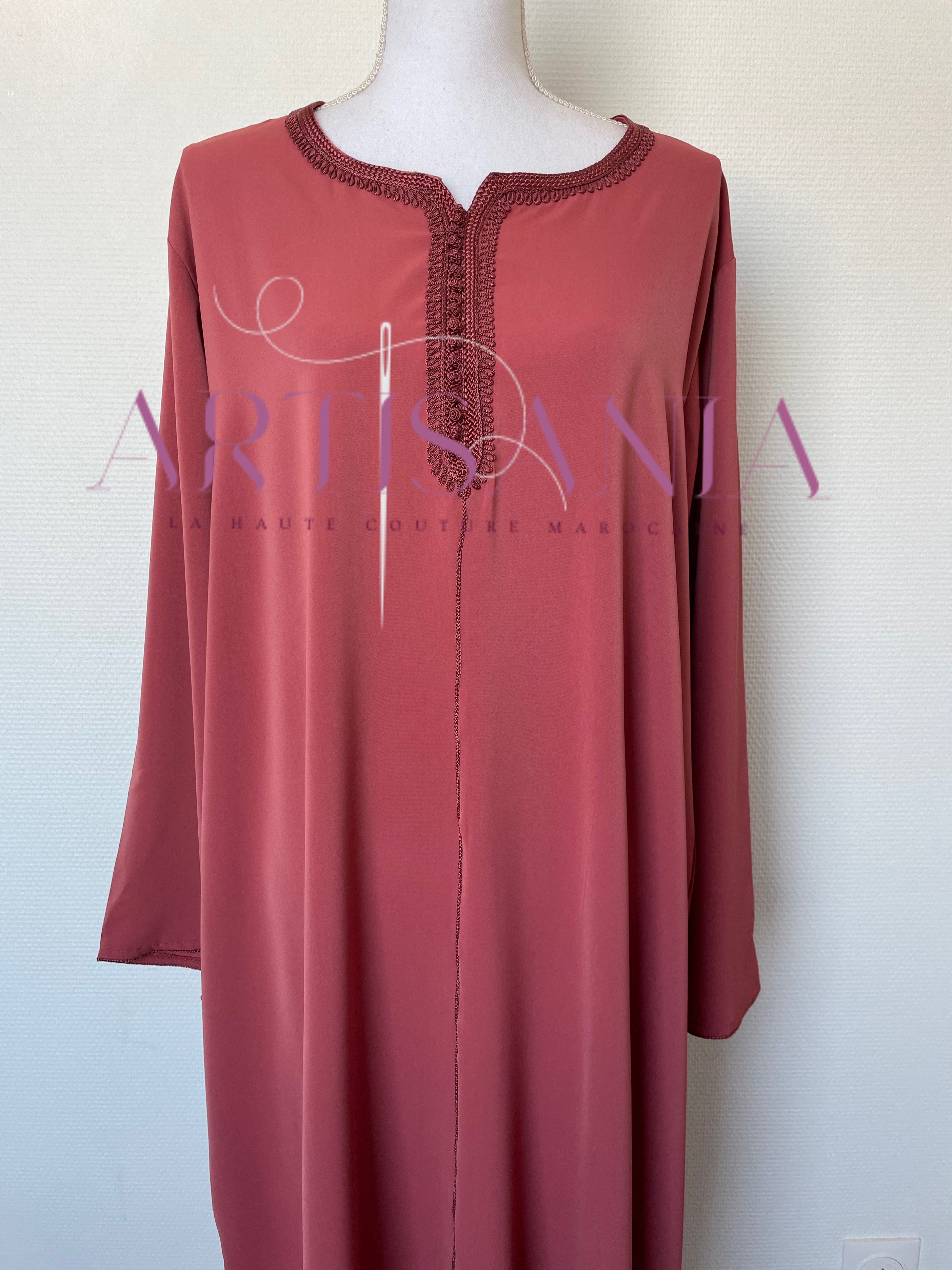 Jellaba marocaine deux pièces couleur unie - modèle Inaya