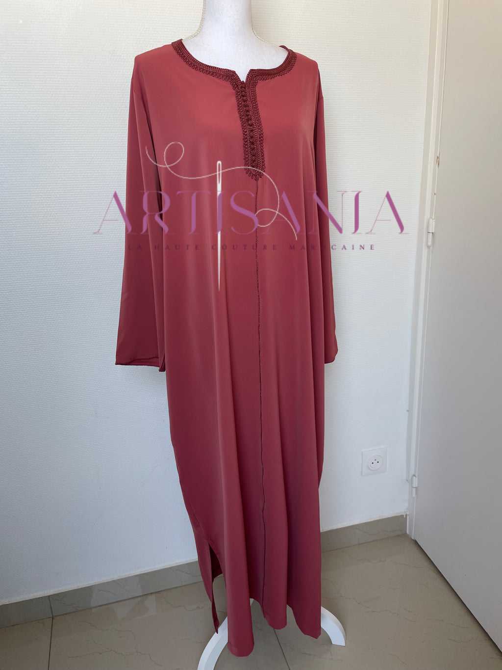 Jellaba marocaine deux pièces couleur unie - modèle Inaya