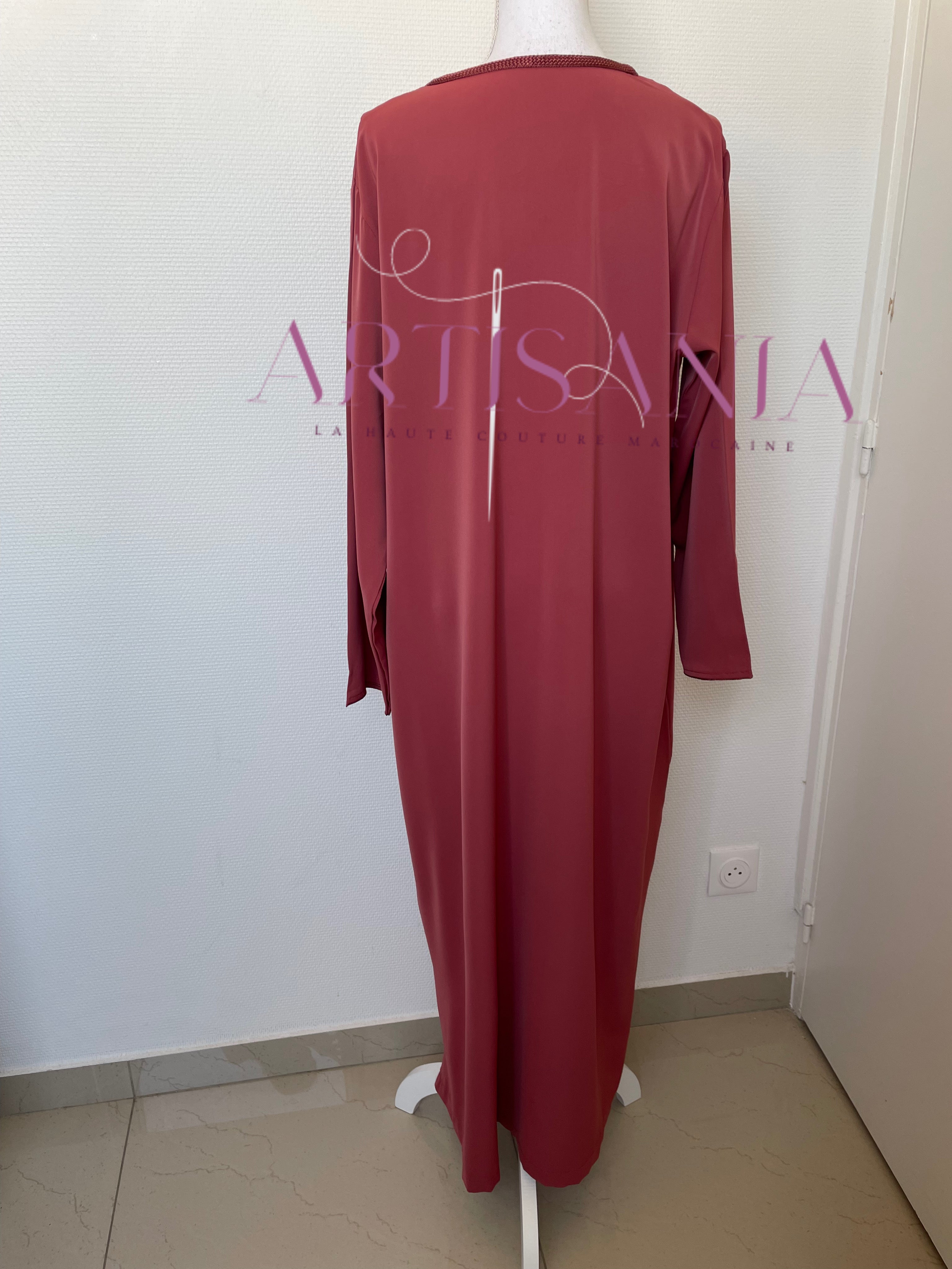 Jellaba marocaine deux pièces couleur unie - modèle Inaya