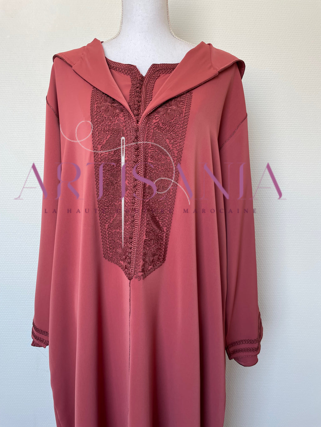 Jellaba marocaine deux pièces couleur unie - modèle Inaya