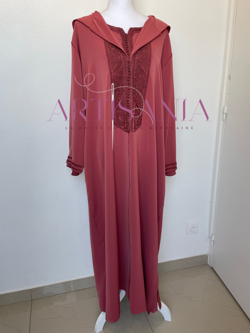 Jellaba marocaine deux pièces couleur unie - modèle Inaya