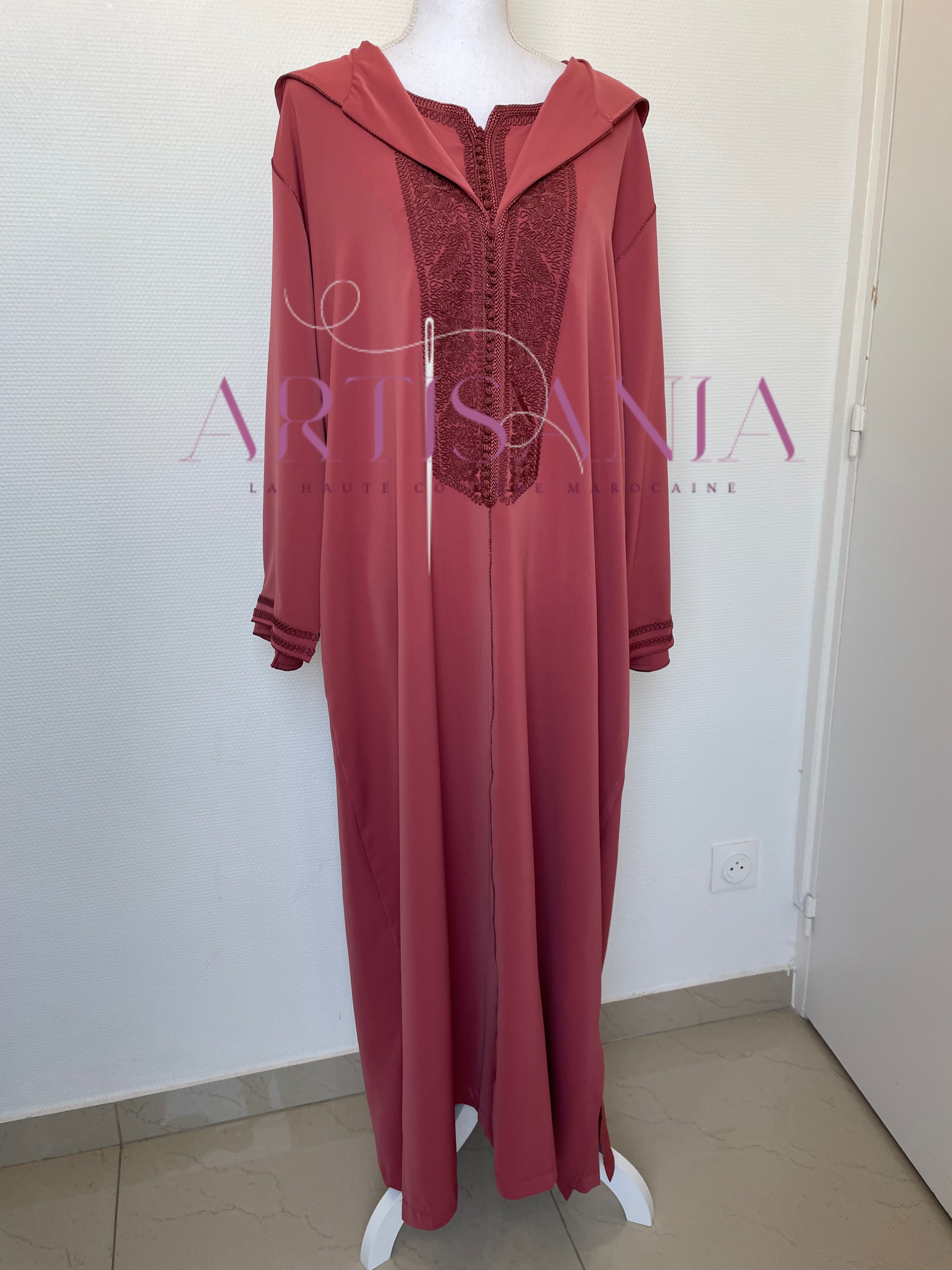 Jellaba marocaine deux pièces couleur unie - modèle Inaya