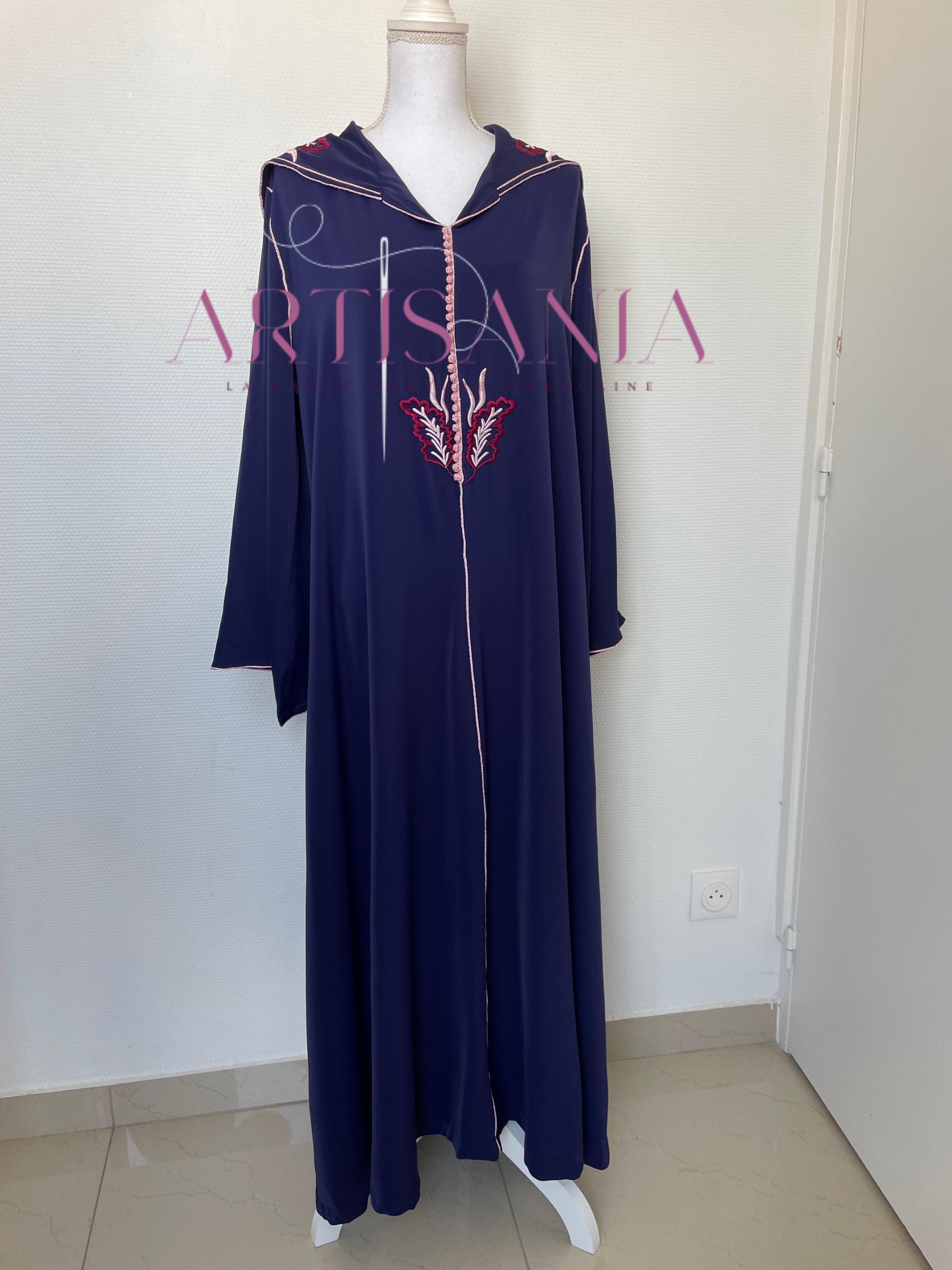 Jellaba marocaine une pièce capuche brodée - modèle Meliya