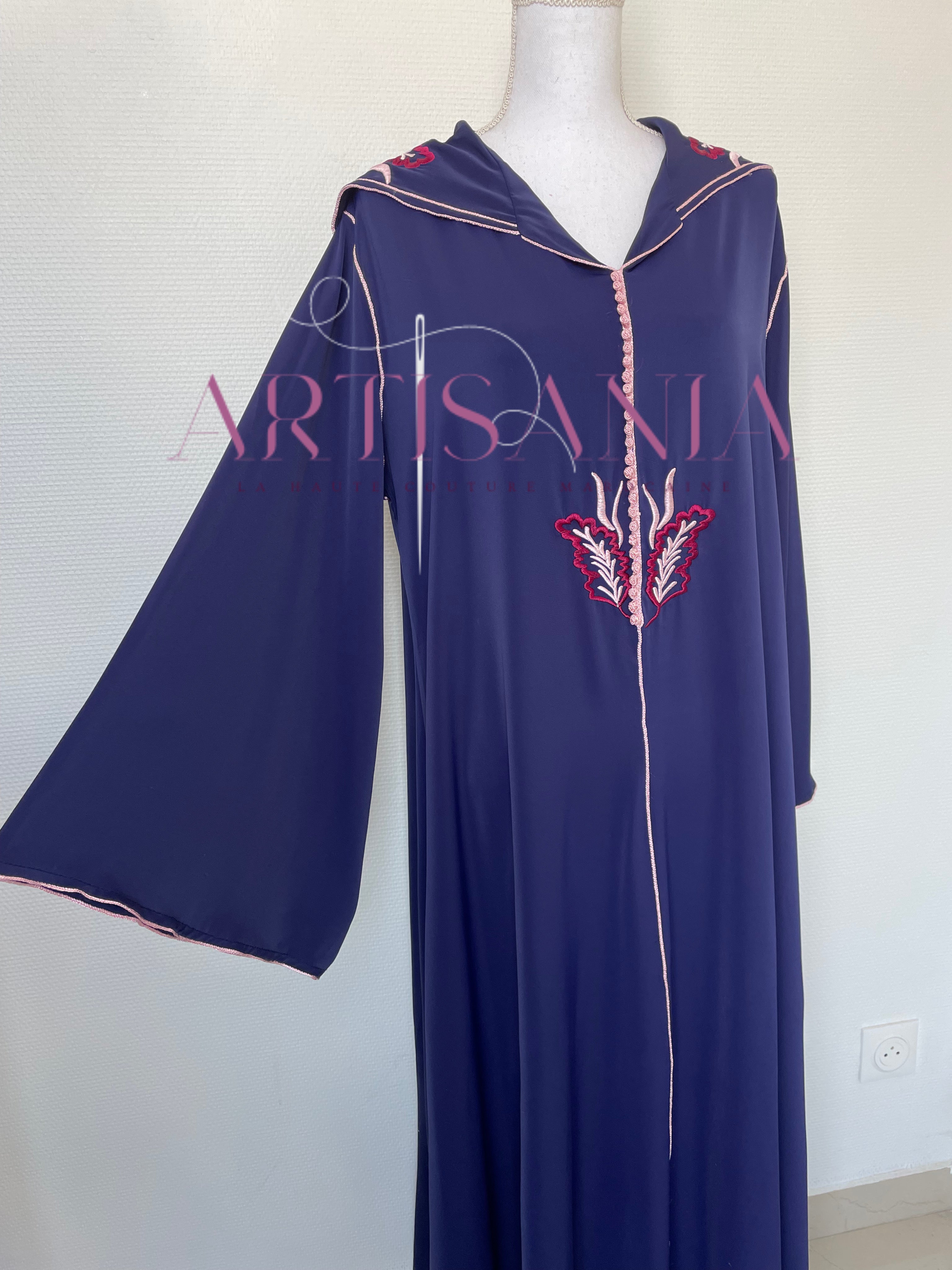 Jellaba marocaine une pièce capuche brodée - modèle Meliya