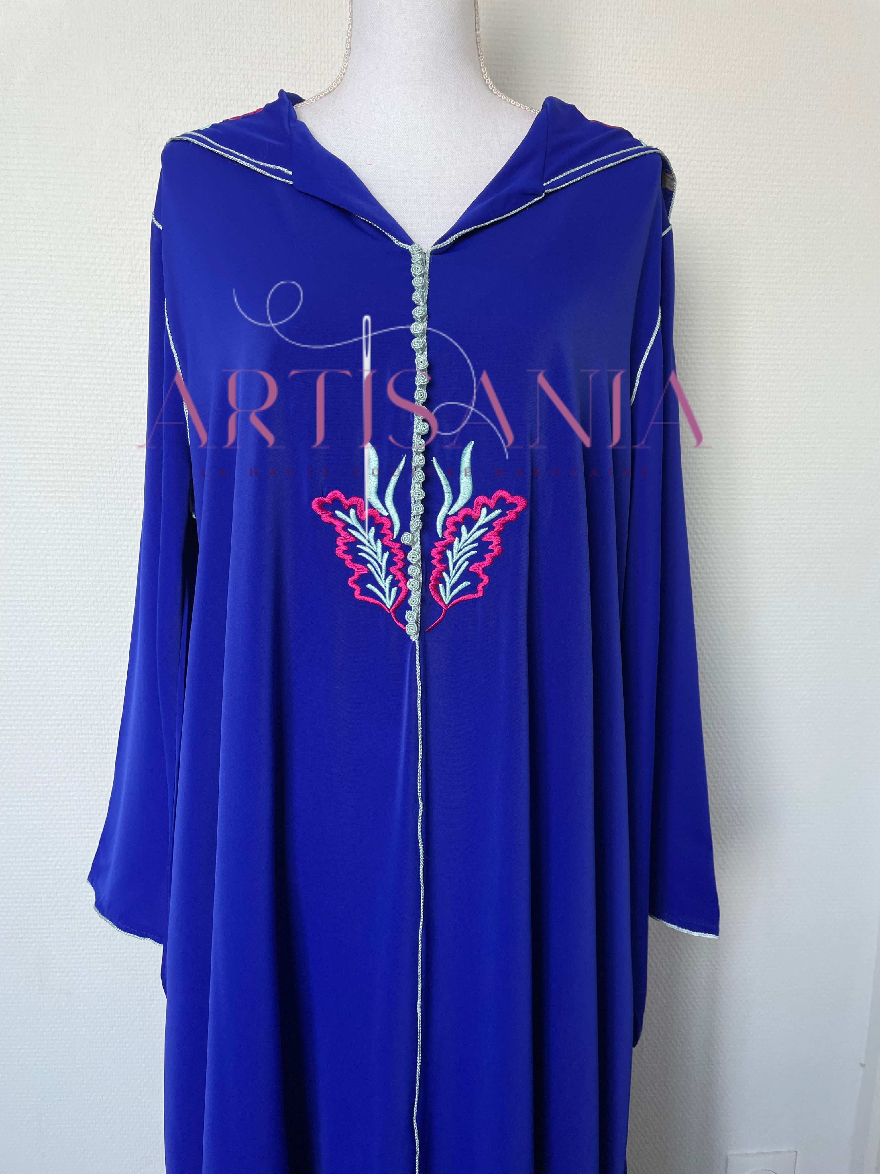 Jellaba marocaine une pièce capuche brodée - modèle Meliya