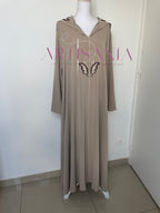 Jellaba marocaine une pièce capuche brodée - modèle Meliya