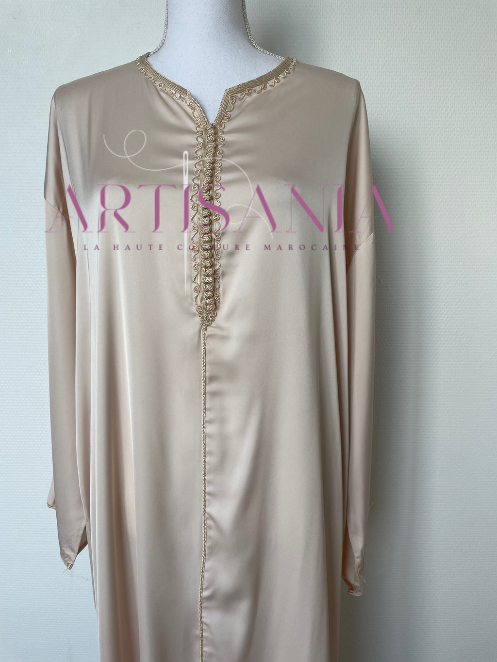 Jellaba deux pièces beige tissu kamkha - modèle Albana