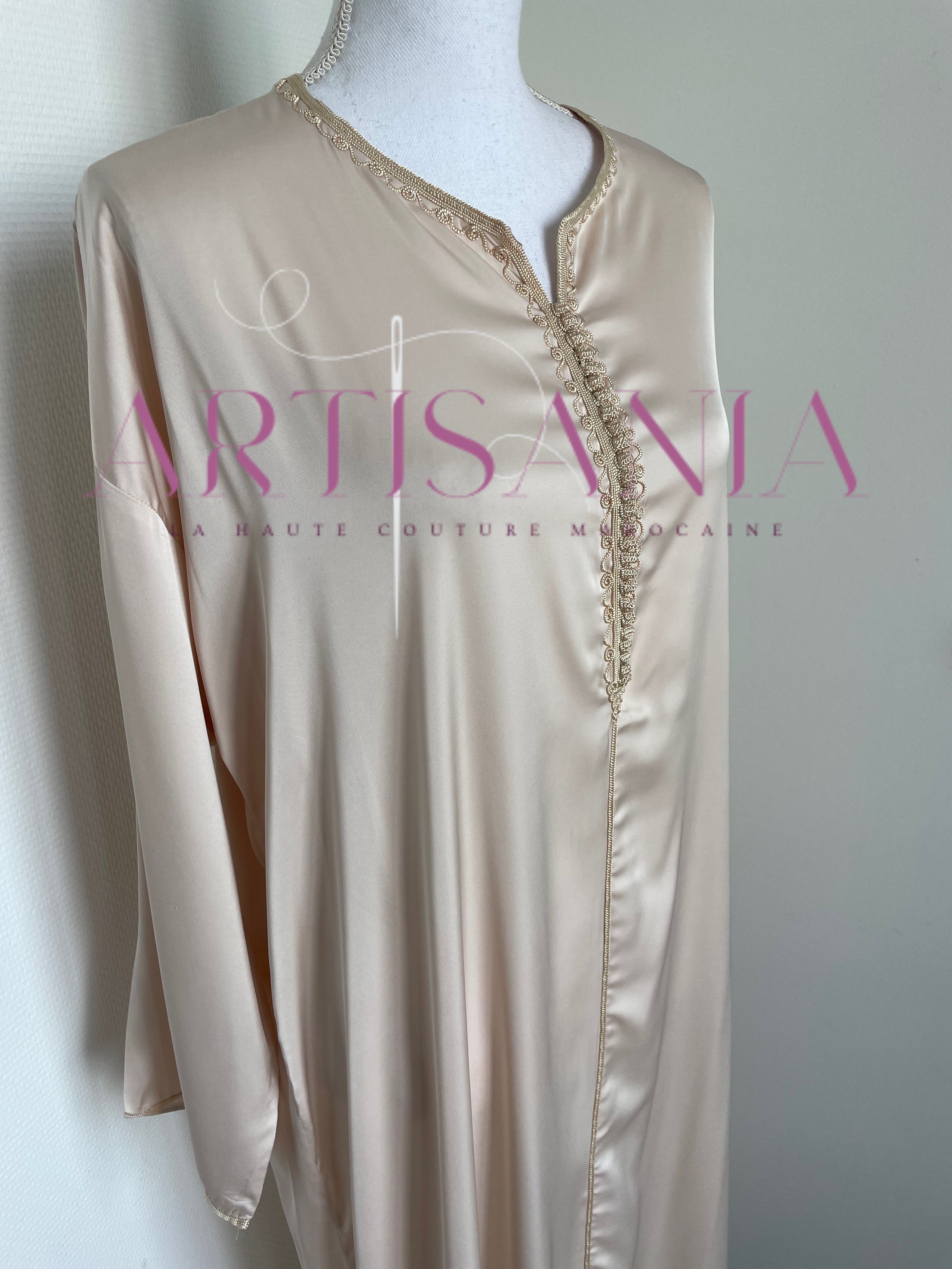 Jellaba deux pièces beige tissu kamkha - modèle Albana