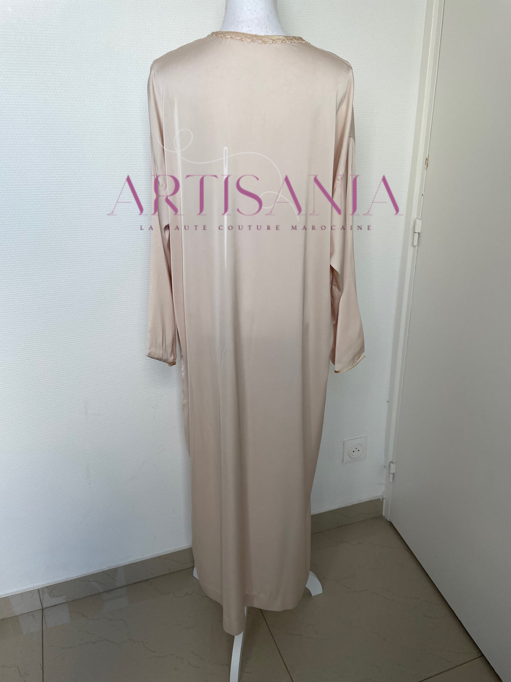 Jellaba deux pièces beige tissu kamkha - modèle Albana