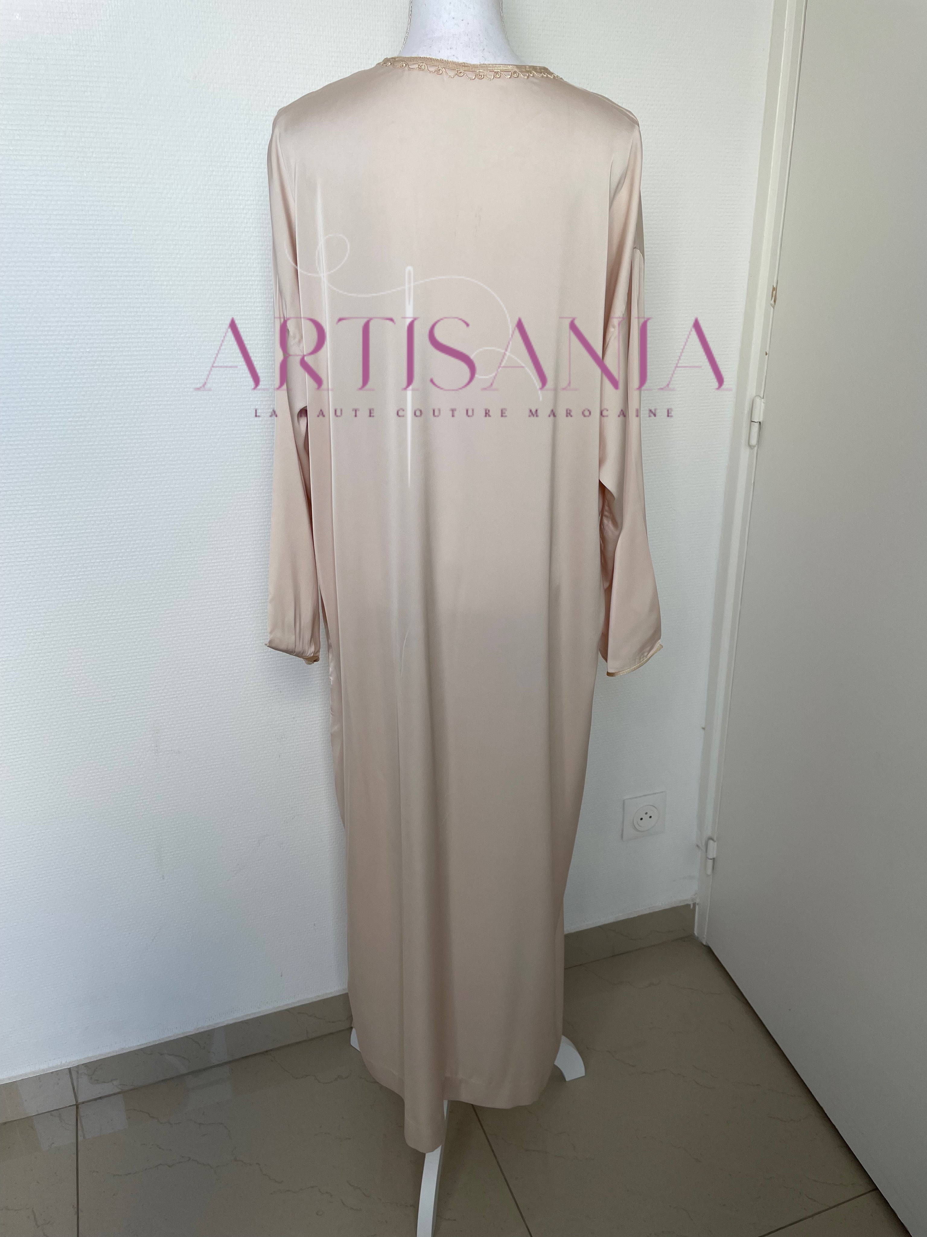 Jellaba deux pièces beige tissu kamkha - modèle Albana