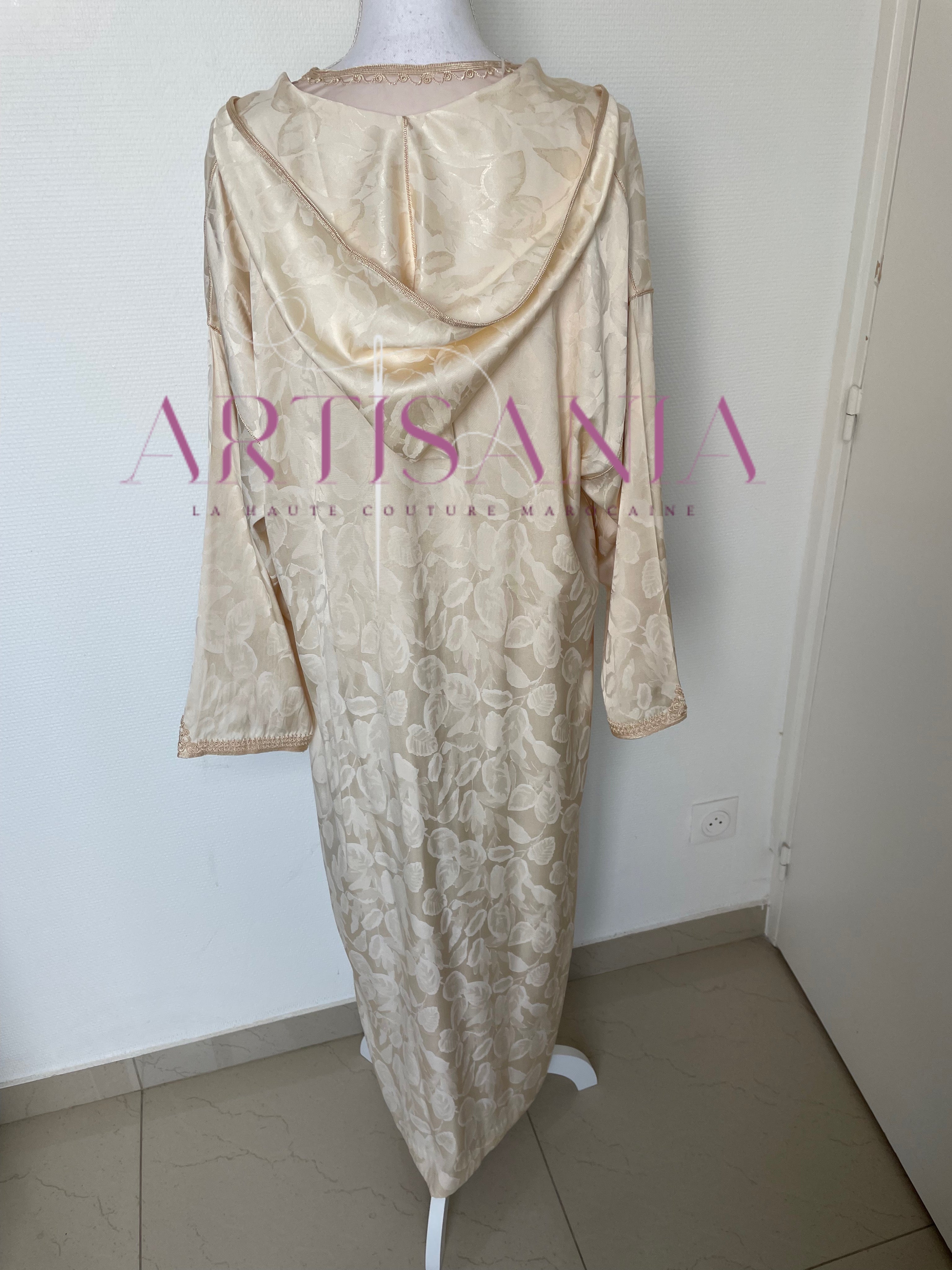 Jellaba deux pièces beige tissu kamkha - modèle Albana