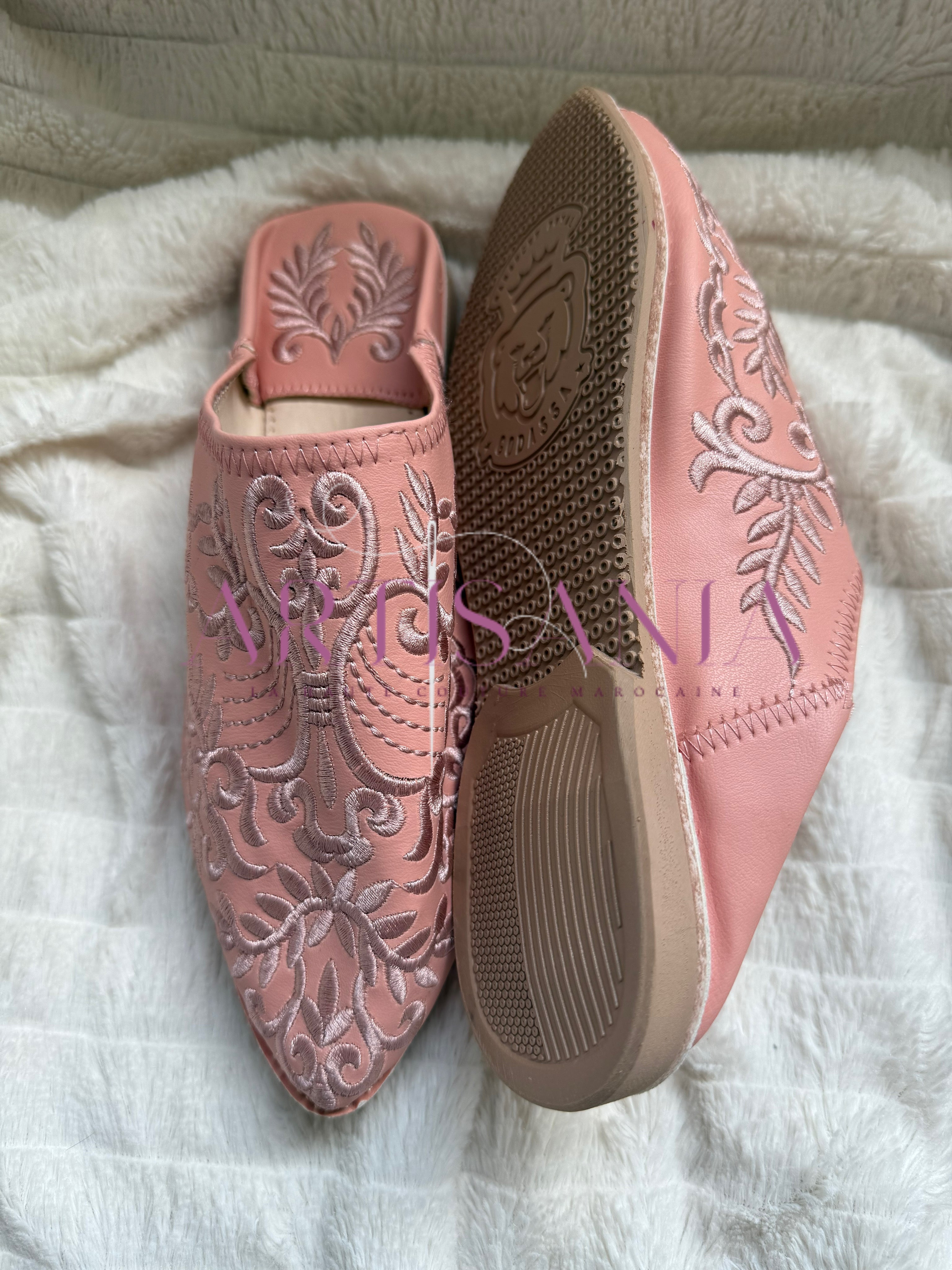 Babouche plate Anissa - Rose clair