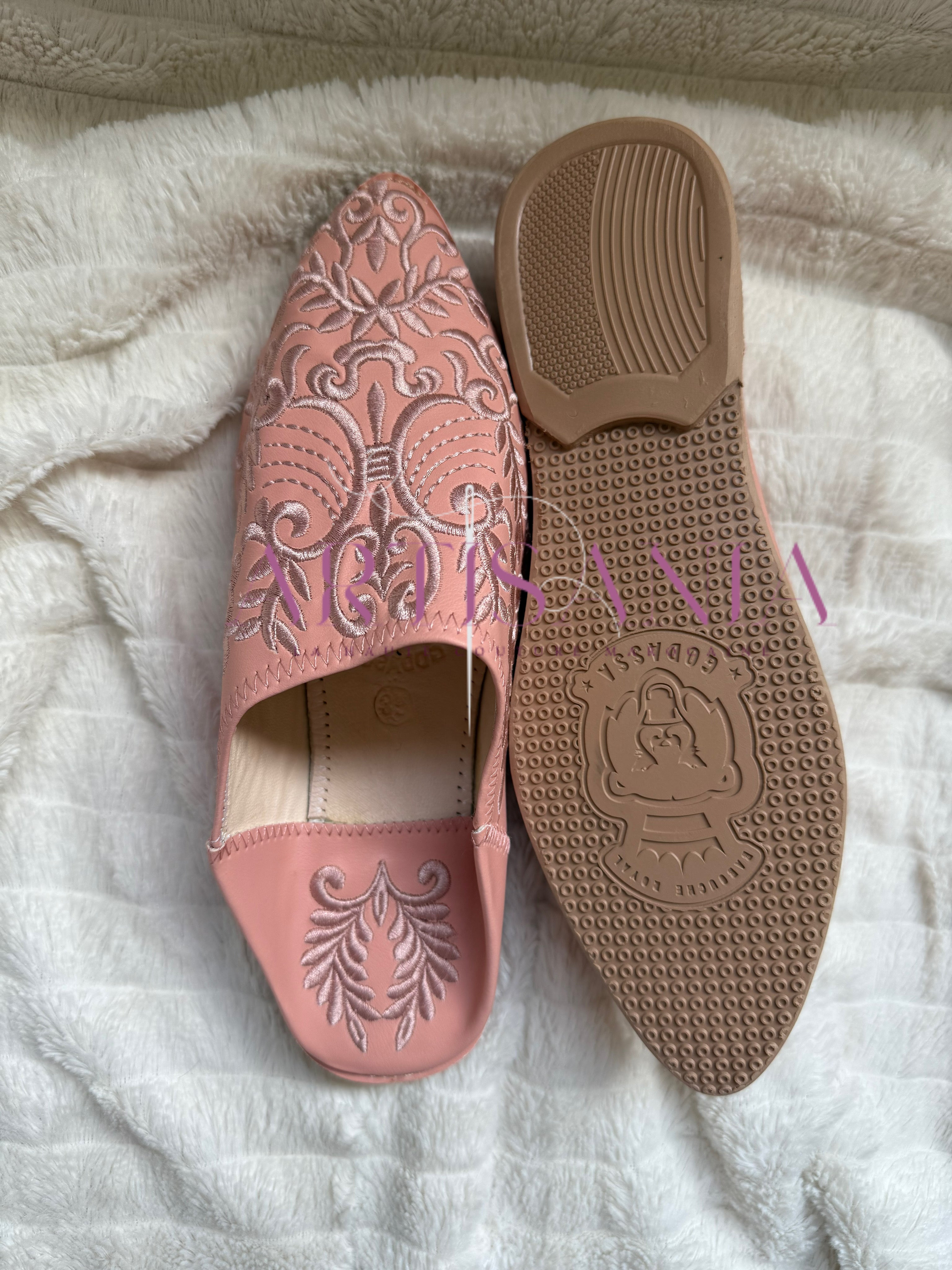 Babouche plate Anissa - Rose clair