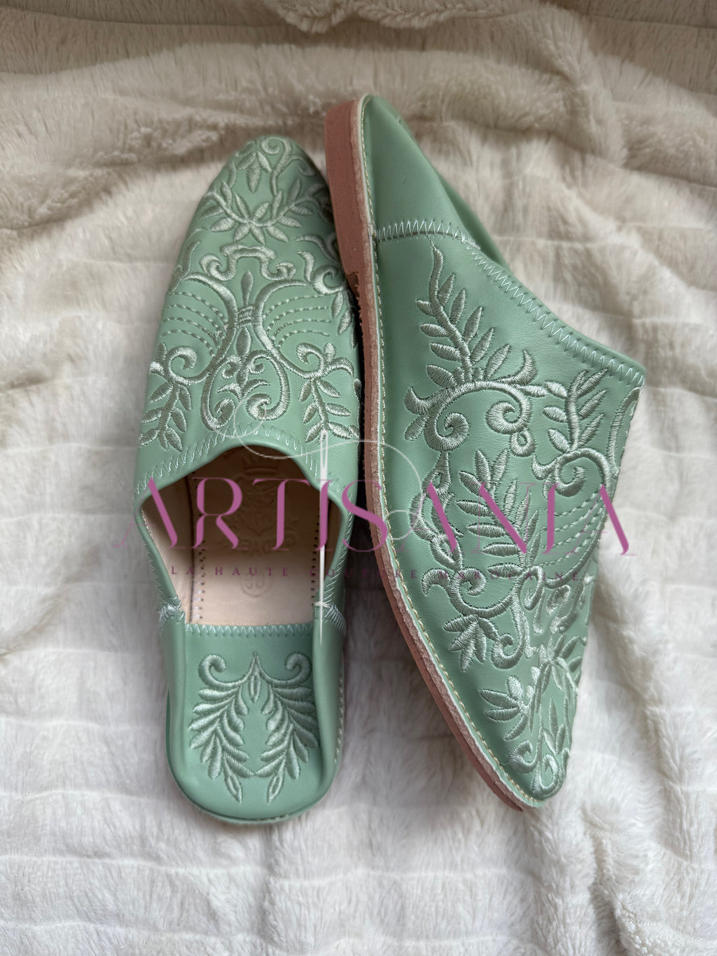 Babouche plates Anissa - vert d'eau