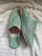 Babouche plates Anissa - vert d'eau