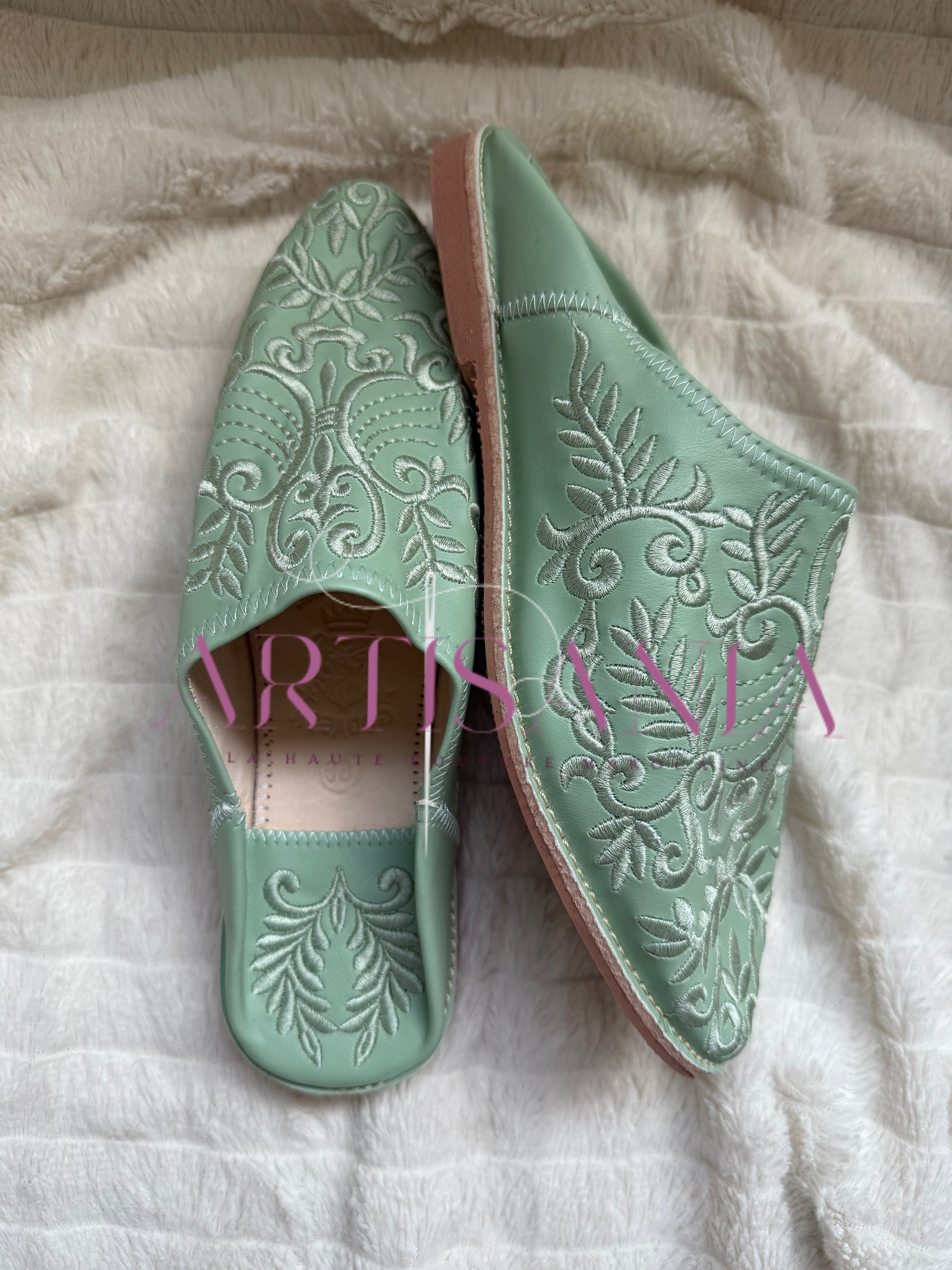 Babouche plates Anissa - vert d'eau