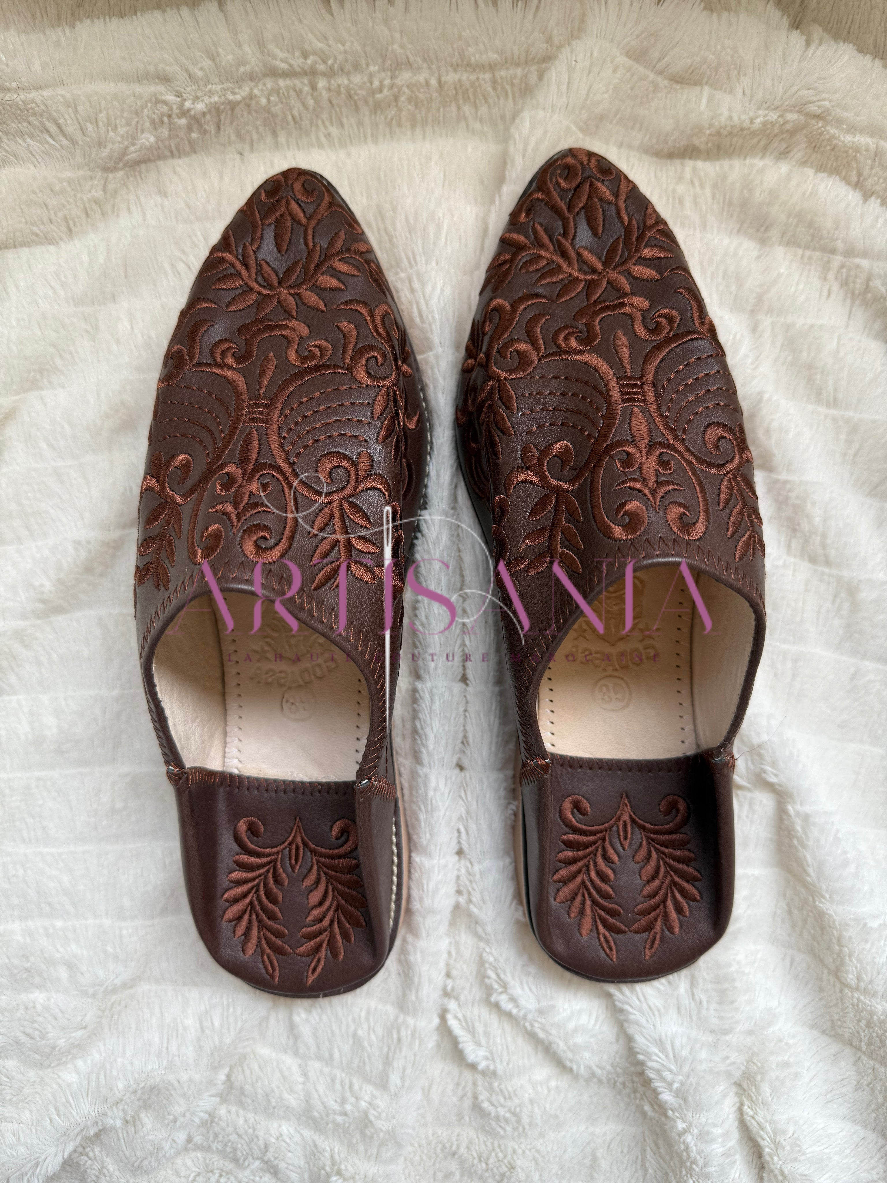 Babouche plates Anissa - marron foncé