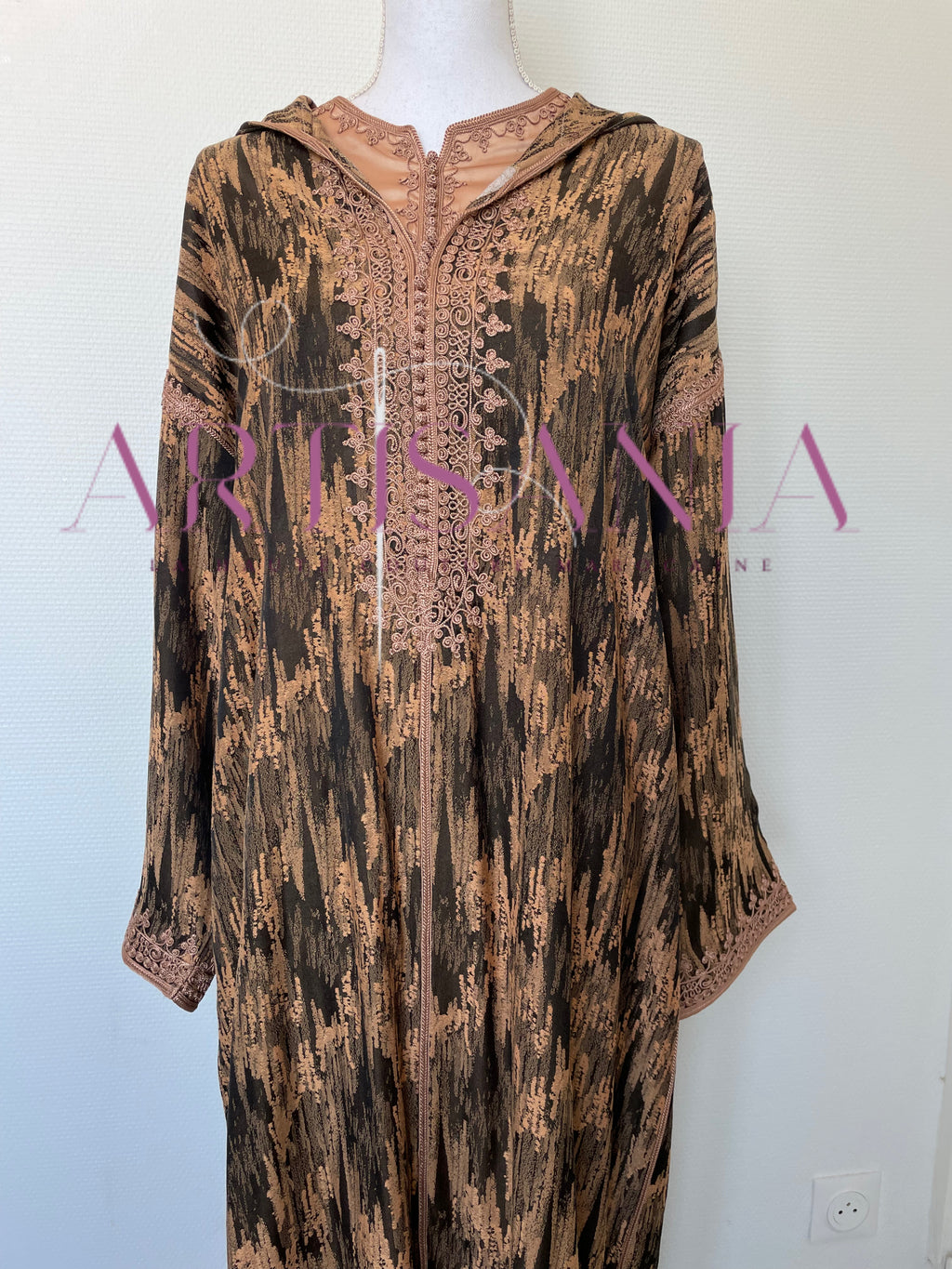 Jellaba marocaine deux pièces en tissu Kamkha – Modèle Tiana